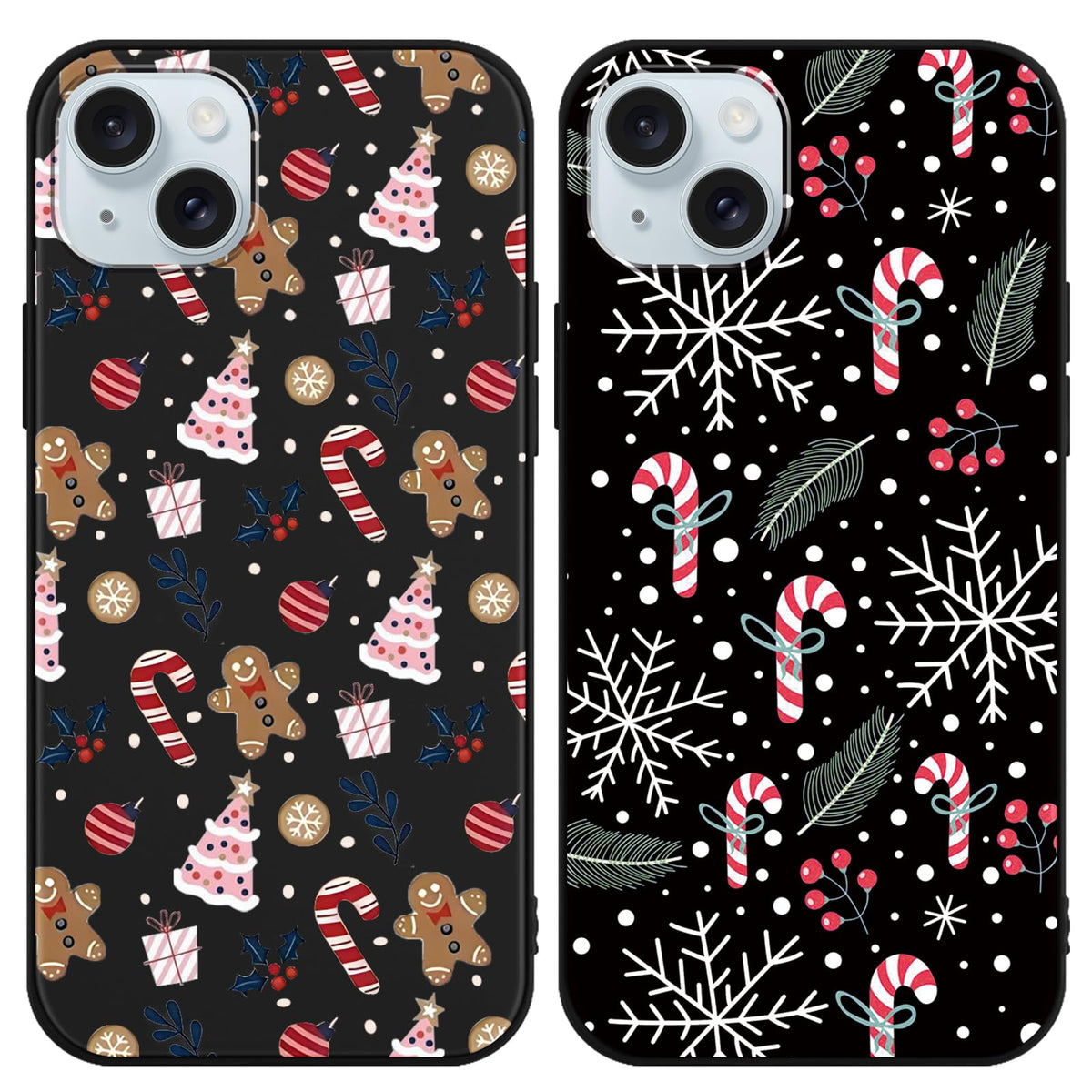 2 Pack Christmas Phone Case for iPhone 16 6.1'', Cute Christmas Tree Pattern Gifts Case with Gingerbread Canes Design Soft TPU Anti-Fall Protective Slim Shockproof Cover for Girl Women Men