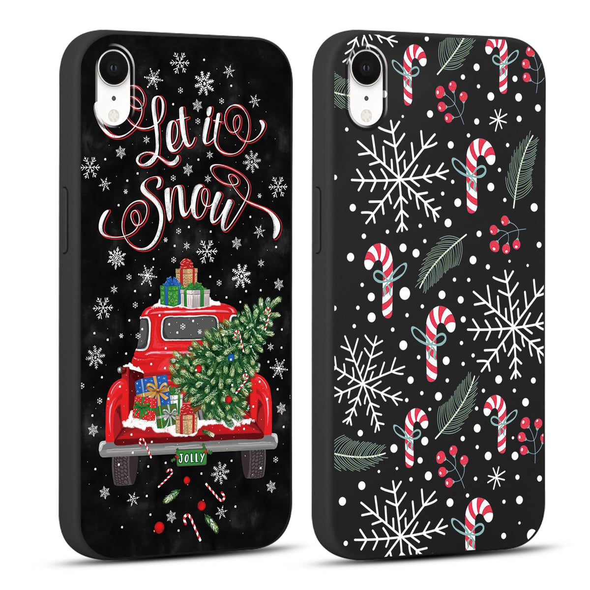 2 Pack Merry Christmas Phone Case for iPhone 13 / iPhone 14 6.1", Cute Red Christmas Truck Car Tree Candy Snowflake Pattern Case Anti-Scratch Shockproof Soft Silicone Gifts Girl Women Cover