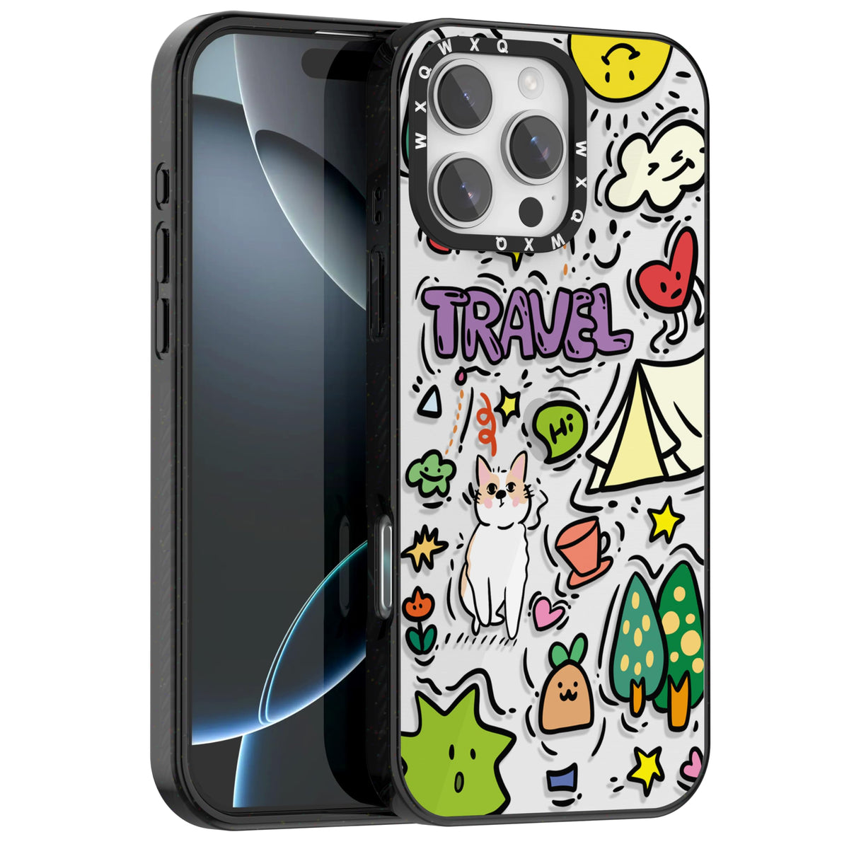 for iPhone 16 pro max Graffiti of Cartoon Animal Clear Phone Case | TPU+PC Premium Painted Anti-Drop Phone Case Superior Shock Absorption Military-Grade Drop Protection cover