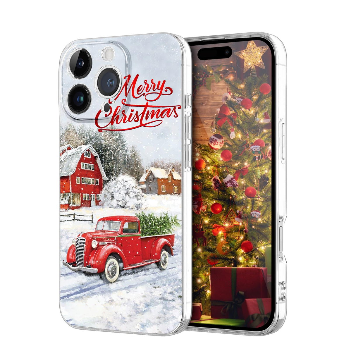 Newseego for iPhone 16 Case, Cute Red Car Pattern Merry Christmas Phone Case for Women Girls Children Anti-Yellow Soft TPU Bumper Shockproof Protective Cover for iPhone 16