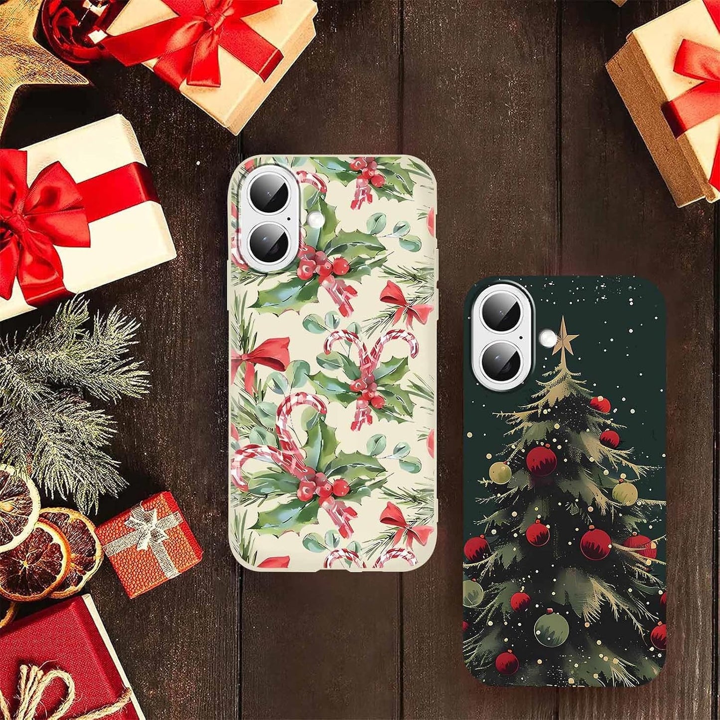 2 Pack Merry Christmas Phone Case for iPhone 16 6.1", Cute Xmas Christmas Tree Pattern Case with Candy Design Christmas Decorations Gifts Shockproof Soft Silicone Cover for Girl Women
