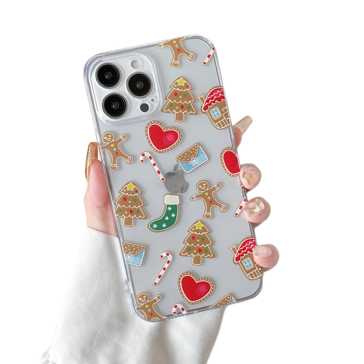 ZTOFERA Christmas Phone Case for iPhone 14 6.1 inch,Clear Cute Merry Christmas Pattern Phone Case Gifts Transparent Hard PC +TPU Bumper Shockproof Protective Cover-Gingerbread Man