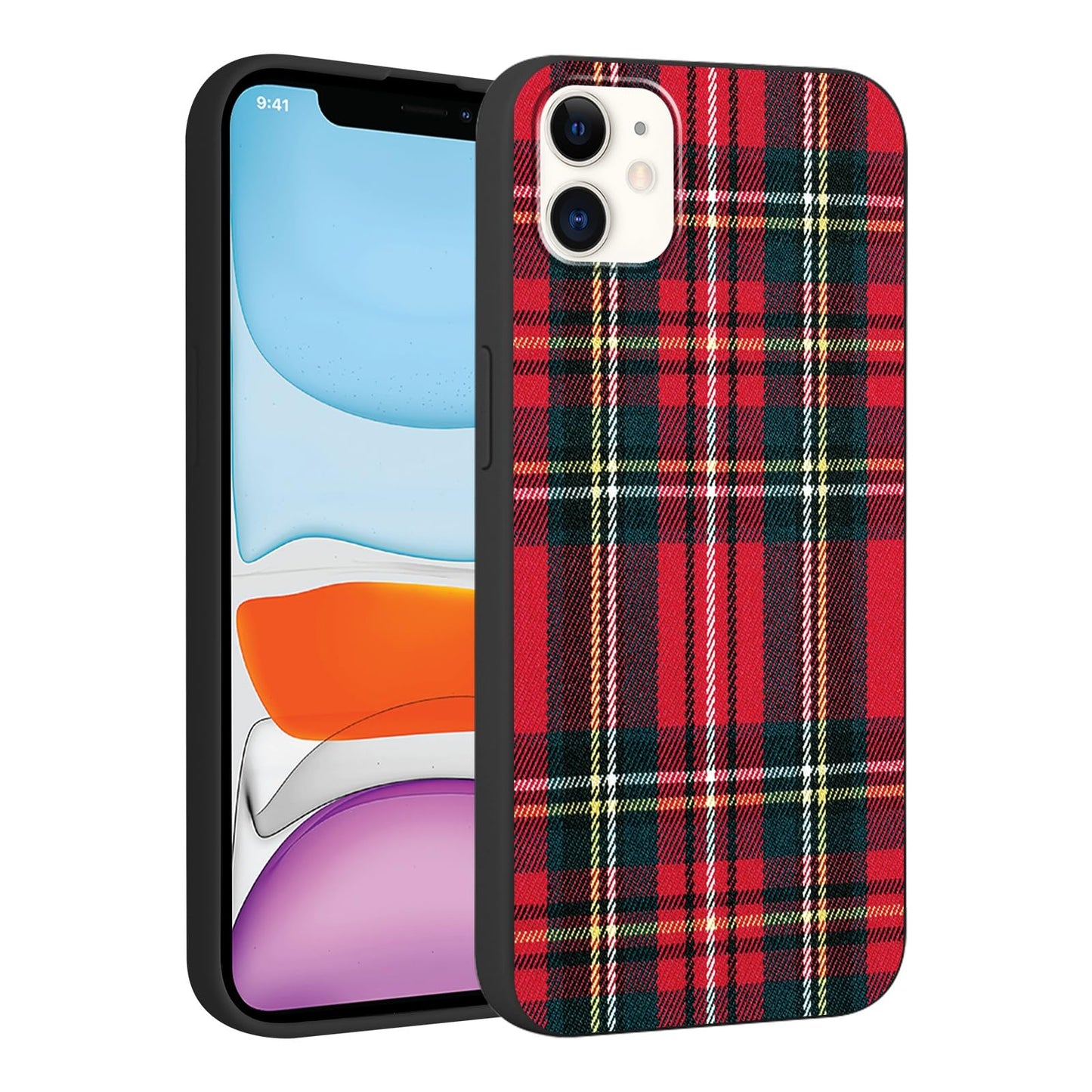 Merry Christmas Plaid Checkered Phone Case for iPhone 11 6.1", Cute Xmas Case Red Grey Scottish Tartan Grid Stripe Pattern Design Cover Shockproof Soft Silicone Protective Funda for Girl Women