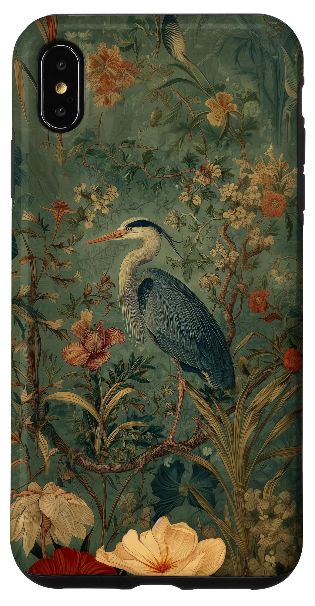 Blue Heron Wildflower Plant Pattern Sage Green Case for iPhone 16 Pro Max