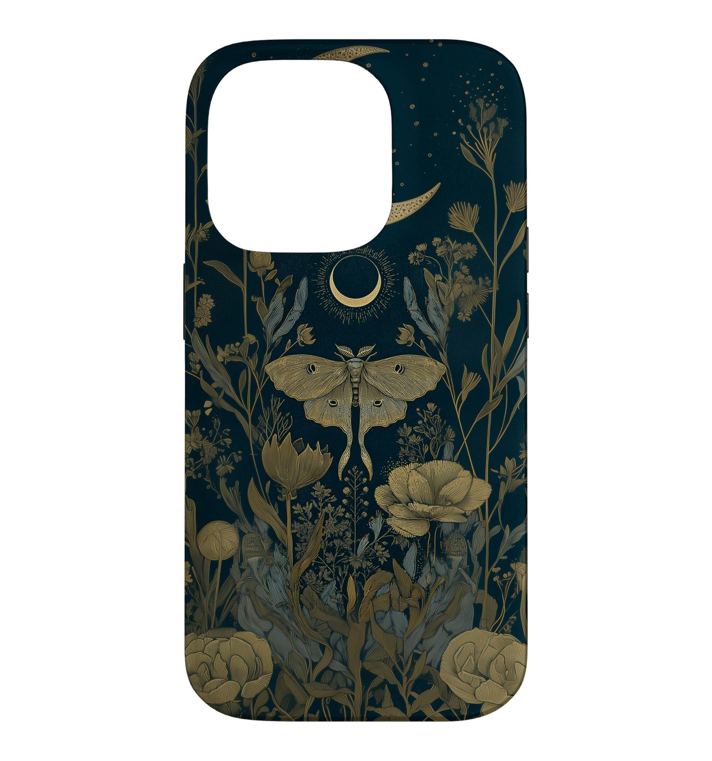 Luna Moth Wildflower Plant Pattern Sage Green Celestial Case for iPhone 13