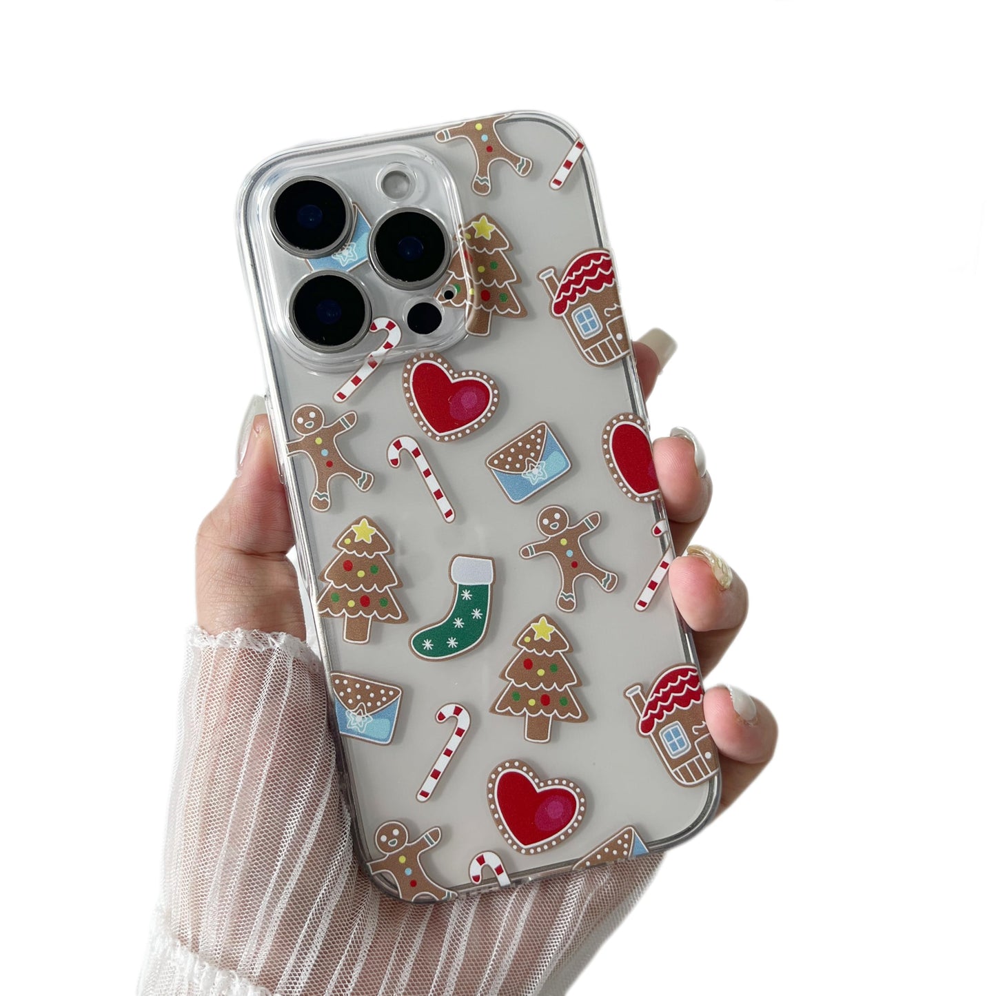 ZTOFERA Christmas Phone Case for iPhone 12 6.1 inch,Clear Cute Merry Christmas Pattern Phone Case Gifts Transparent Hard PC +TPU Bumper Shockproof Protective Cover-Gingerbread Man