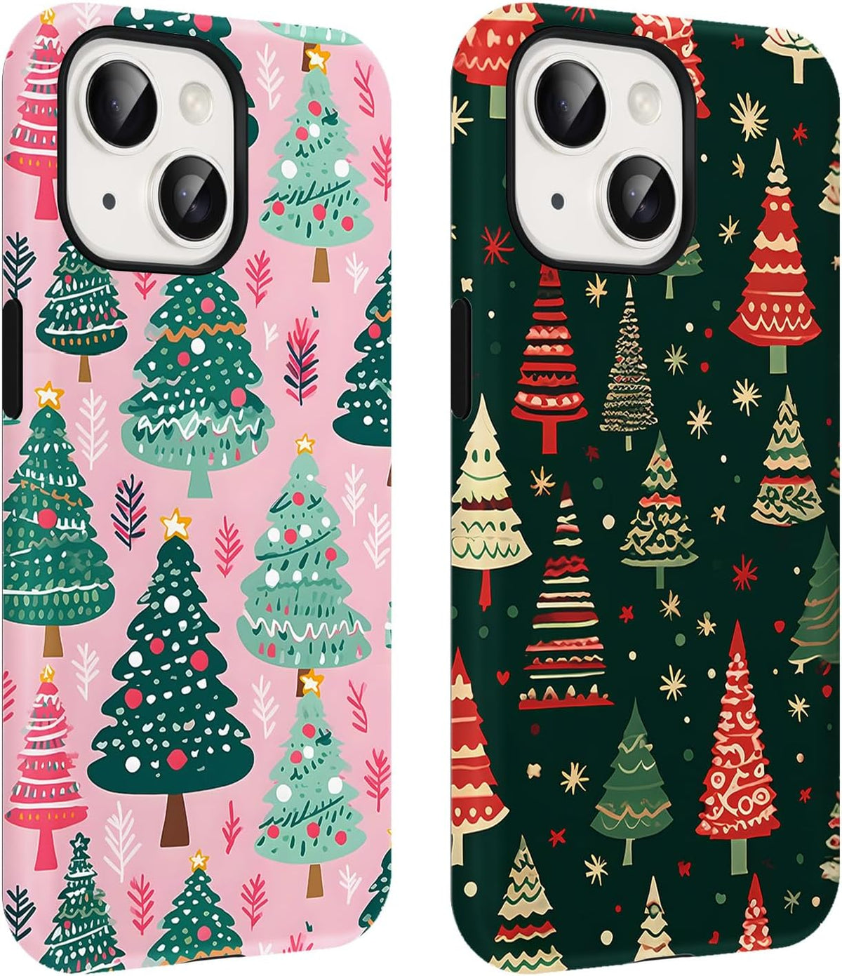 2 Pack Merry Christmas Tree Phone Case for iPhone 13 / iPhone 14 Case 6.1", Cute Xmas Snowflake Pattern Design Phone Cover Hard PC Shockproof Soft TPU Matte Protection Funda for Girls Women