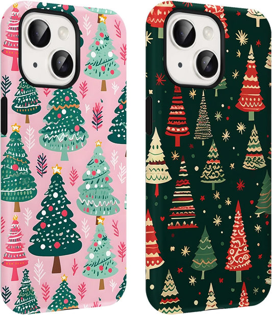 2 Pack Merry Christmas Tree Phone Case for iPhone 13 / iPhone 14 Case 6.1", Cute Xmas Snowflake Pattern Design Phone Cover Hard PC Shockproof Soft TPU Matte Protection Funda for Girls Women
