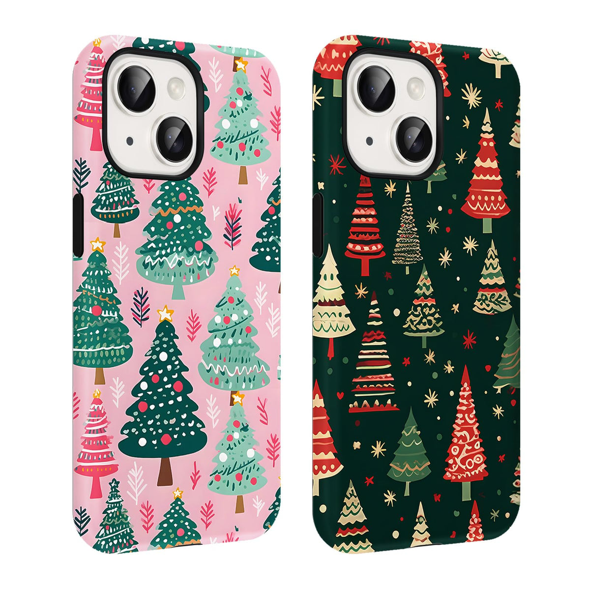 2 Pack Merry Christmas Tree Phone Case for iPhone 13 / iPhone 14 Case 6.1", Cute Xmas Snowflake Pattern Design Phone Cover Hard PC Shockproof Soft TPU Matte Protection Funda for Girls Women