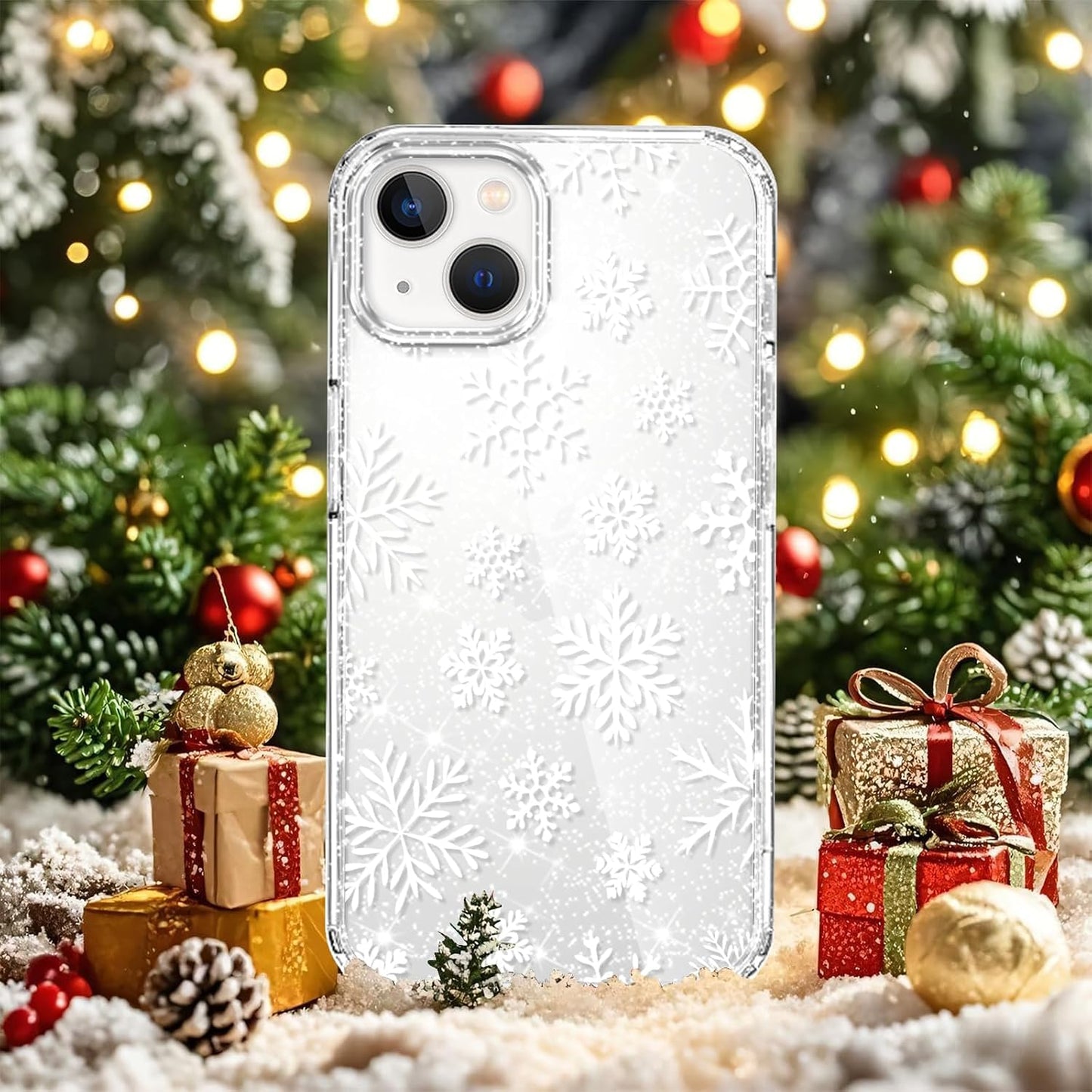 Christmas Phone Case for iPhone 13 6.1", Cute Glitter Christmas Tree Candy Snowflake Pattern, Preety Bling Sparkle Soft TPU Anti-Scratch Shockproof Protective Cover for Women Girls