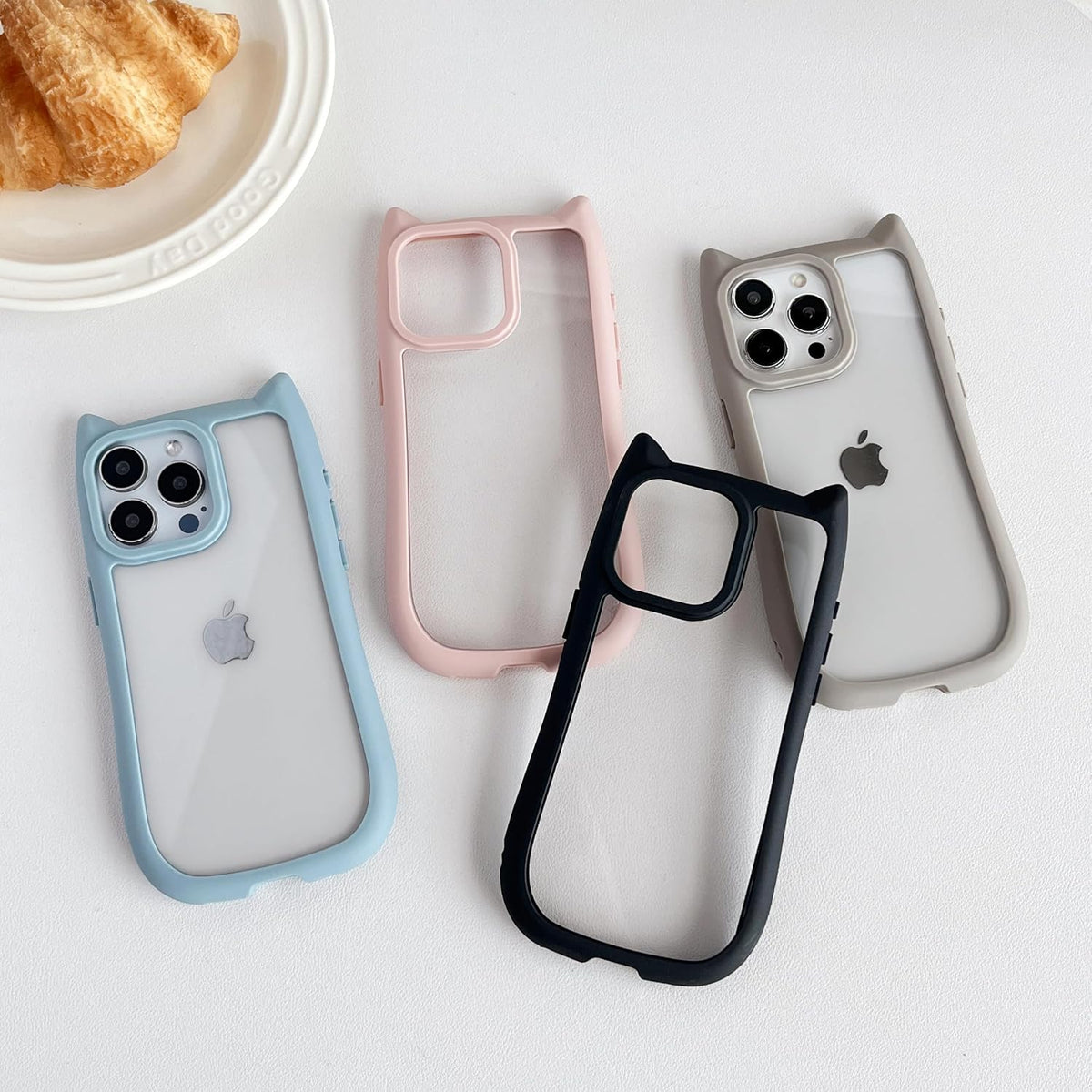 FLIRACON Cute Cat Ears Clear Phone Case Compatible with iPhone Case (Black,for iPhone 14)