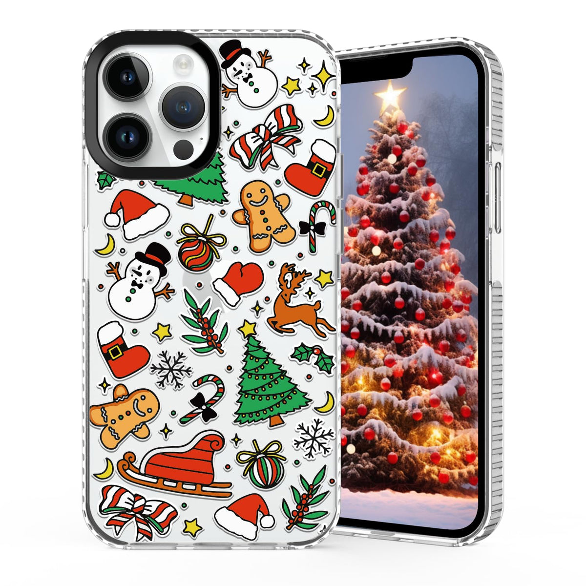 Christmas Phone Case Compatible for iPhone 16 Pro,Cute Winter Case with Funny Snowman Gingerbread Man Tree Christmas Pattern Design Shockproof Clear TPU Anti-Slip Anti-Scratch