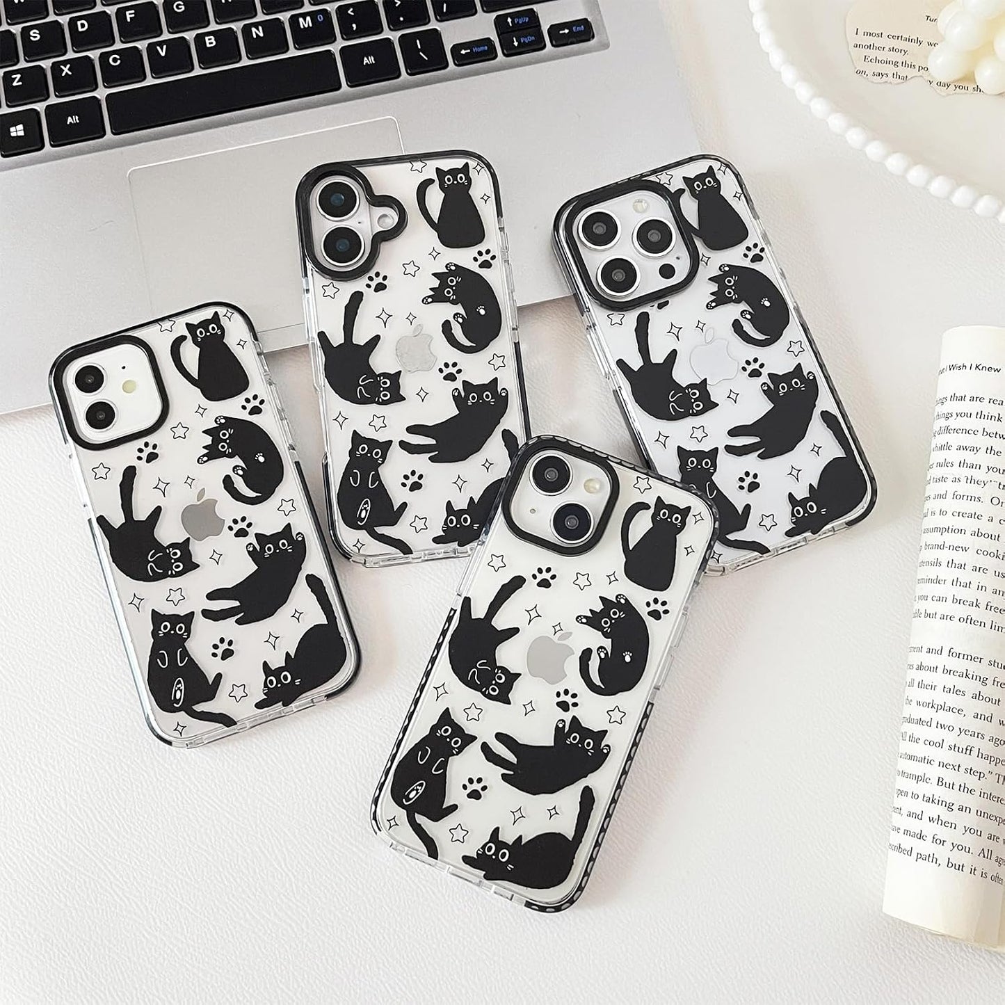 Compatible with iPhone 13 / iPhone 14 Case,Clear Cute Black Cat Pattern with Shockproof Slim Soft TPU Protective Phone Case for Women
