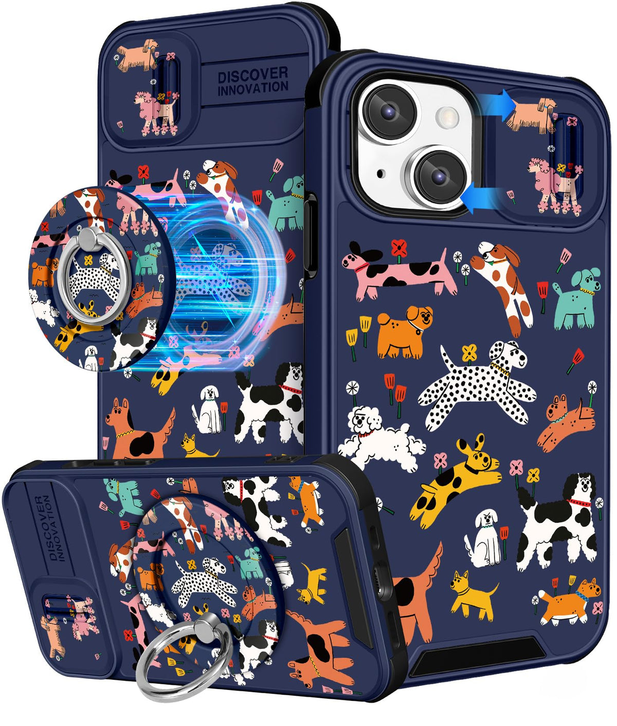 Buleens for iPhone 17 Pro Max Case 6.9 Inch - with Ring Stand & Camera Cover Aesthetic Cute Designed for Women Girls Girly Cartoon Kawaii Dogs Phone Case for iPhone 17 Pro Max Compatible with Magsafe
