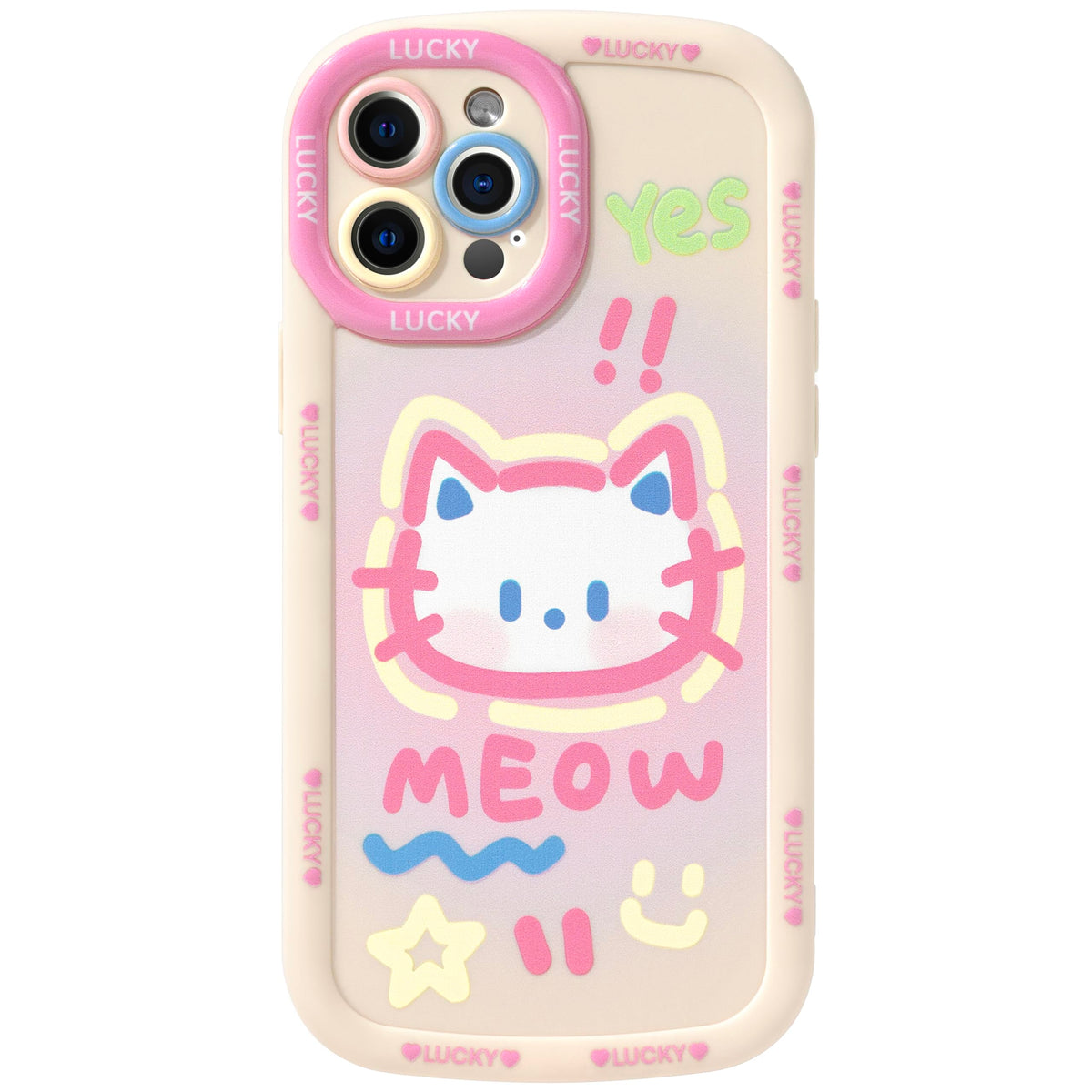 Cute Phone Case Compatible with iPhone 15, Big Head Kitty Cat, Animals Cartoon Soft Touch TPU Heavy Duty Protection Bumper Case Cover for Girls Kids Women