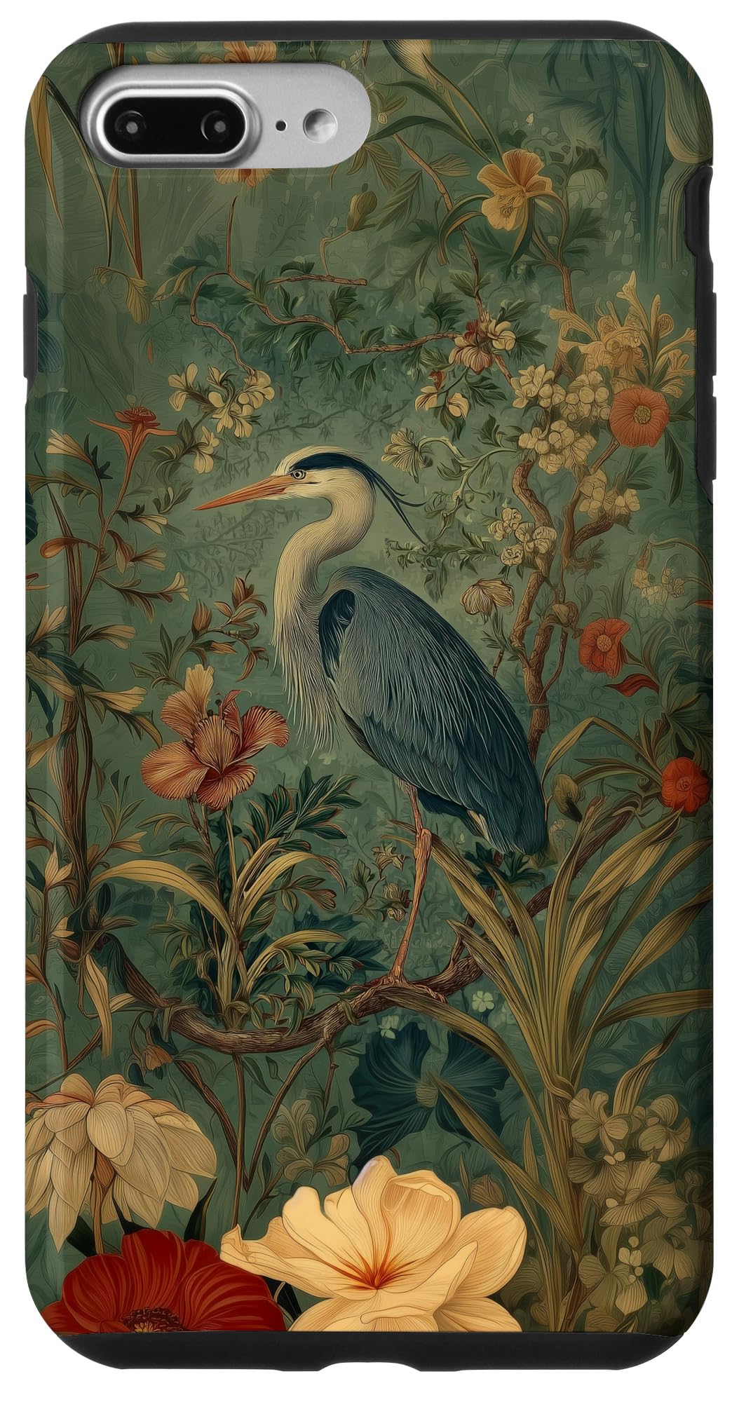 Blue Heron Wildflower Plant Pattern Sage Green Case for iPhone 16 Pro Max