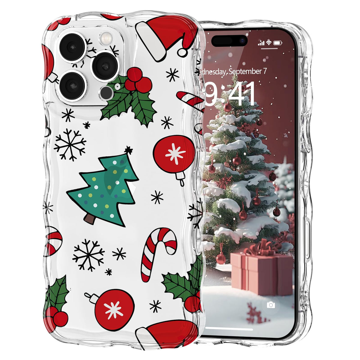 Christmas Phone Case for iPhone Air Wavy Clear Xmas,Candy Cane | Cute Curly Wavy Merry Xmas Pattern Case Clear Santa Snowman Elk Cover for Girls Kids Women Slim Protective Cover