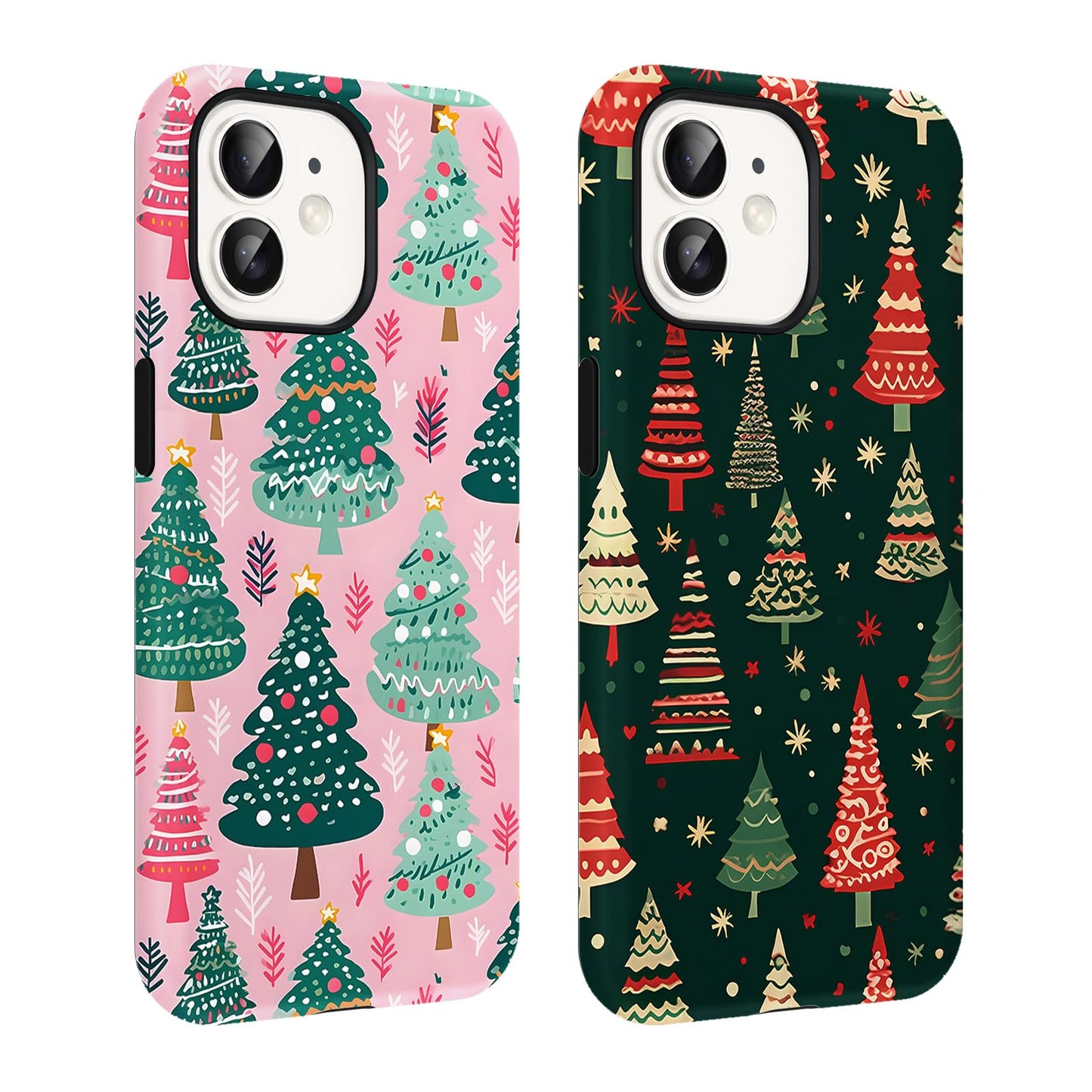 2 Pack Merry Christmas Tree Phone Case for iPhone 13 / iPhone 14 Case 6.1", Cute Xmas Snowflake Pattern Design Phone Cover Hard PC Shockproof Soft TPU Matte Protection Funda for Girls Women