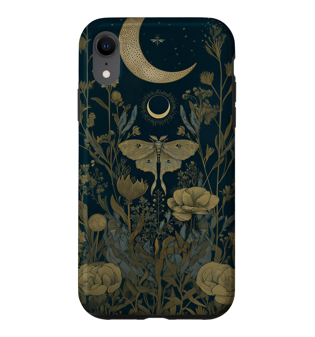Luna Moth Wildflower Plant Pattern Sage Green Celestial Case for iPhone 13