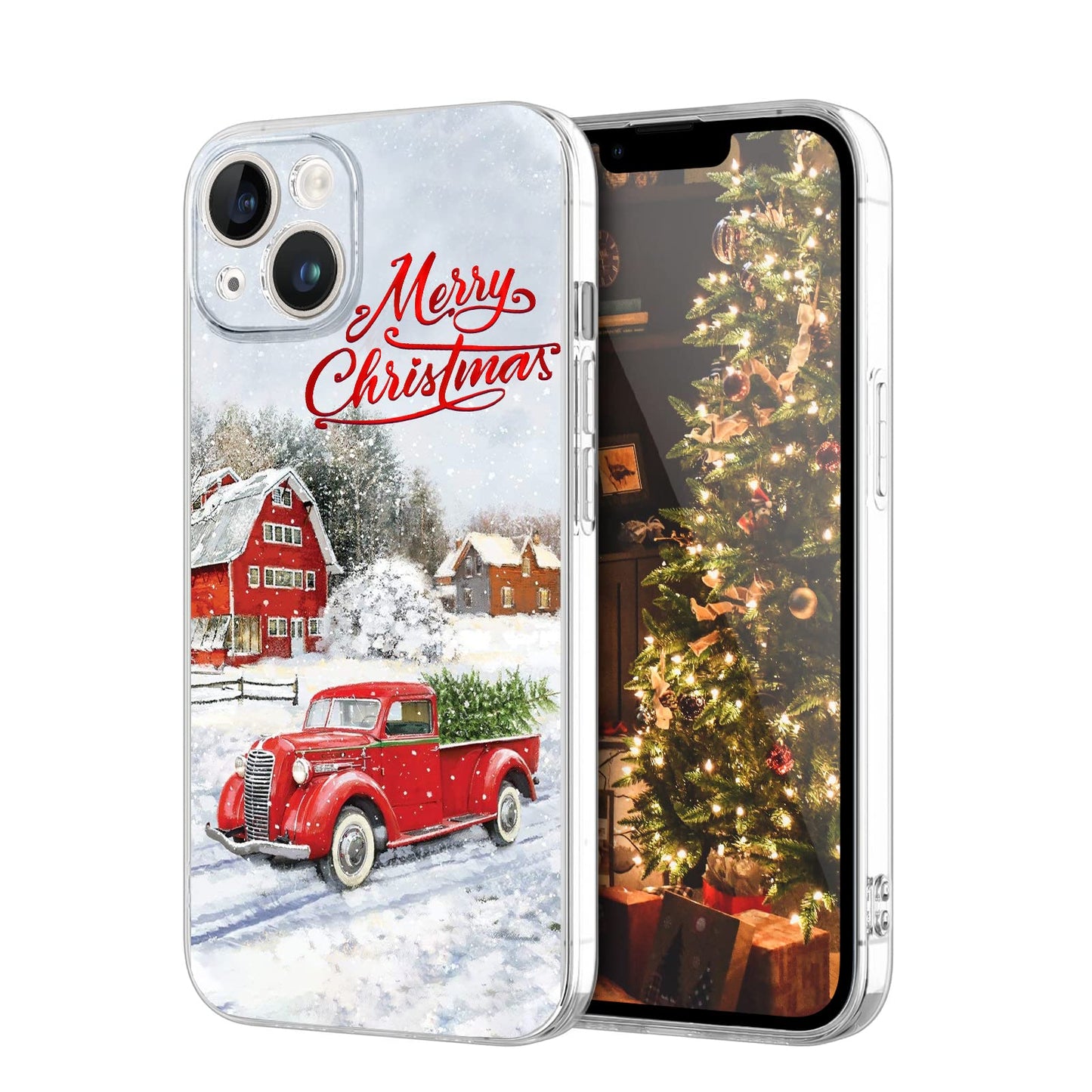 Newseego for iPhone 16 Case, Cute Red Car Pattern Merry Christmas Phone Case for Women Girls Children Anti-Yellow Soft TPU Bumper Shockproof Protective Cover for iPhone 16