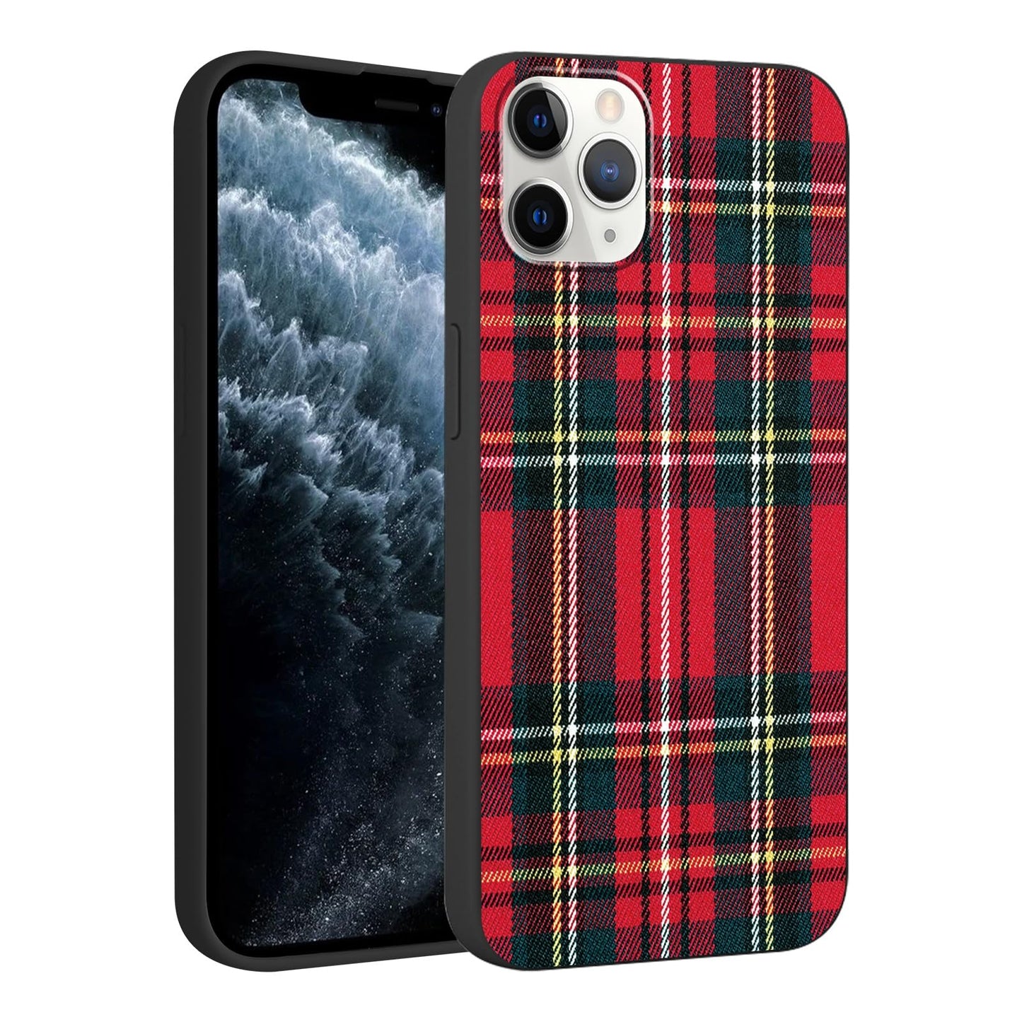 Merry Christmas Plaid Checkered Phone Case for iPhone 11 6.1", Cute Xmas Case Red Grey Scottish Tartan Grid Stripe Pattern Design Cover Shockproof Soft Silicone Protective Funda for Girl Women