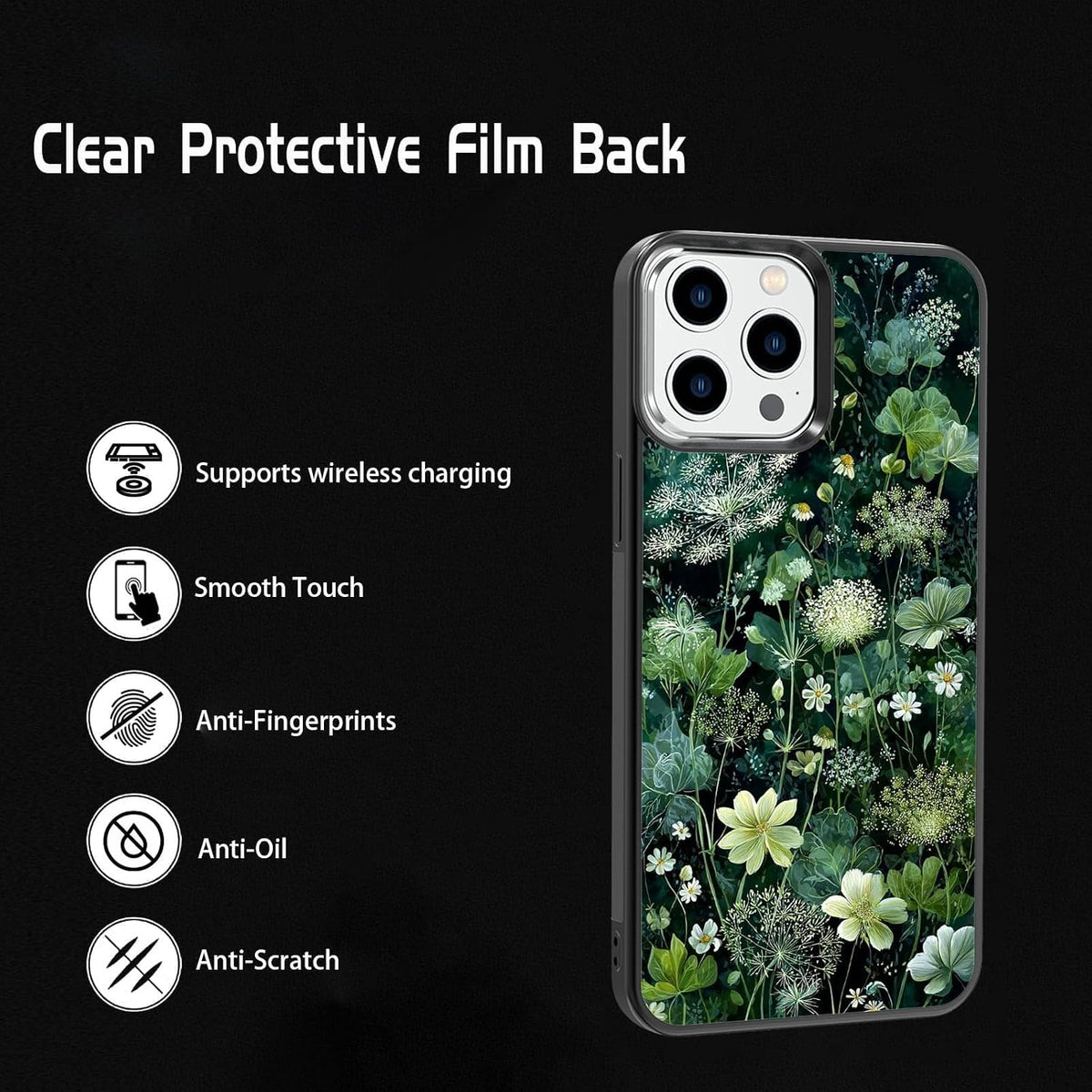 Lush Garden Wildflower Field Green Botanical Nature Aesthetic Phone Case, Shockproof Protective Cover for iPhone 11 12 13 14 15 16 17 Pro Max Plus Mini XR 7 8 SE