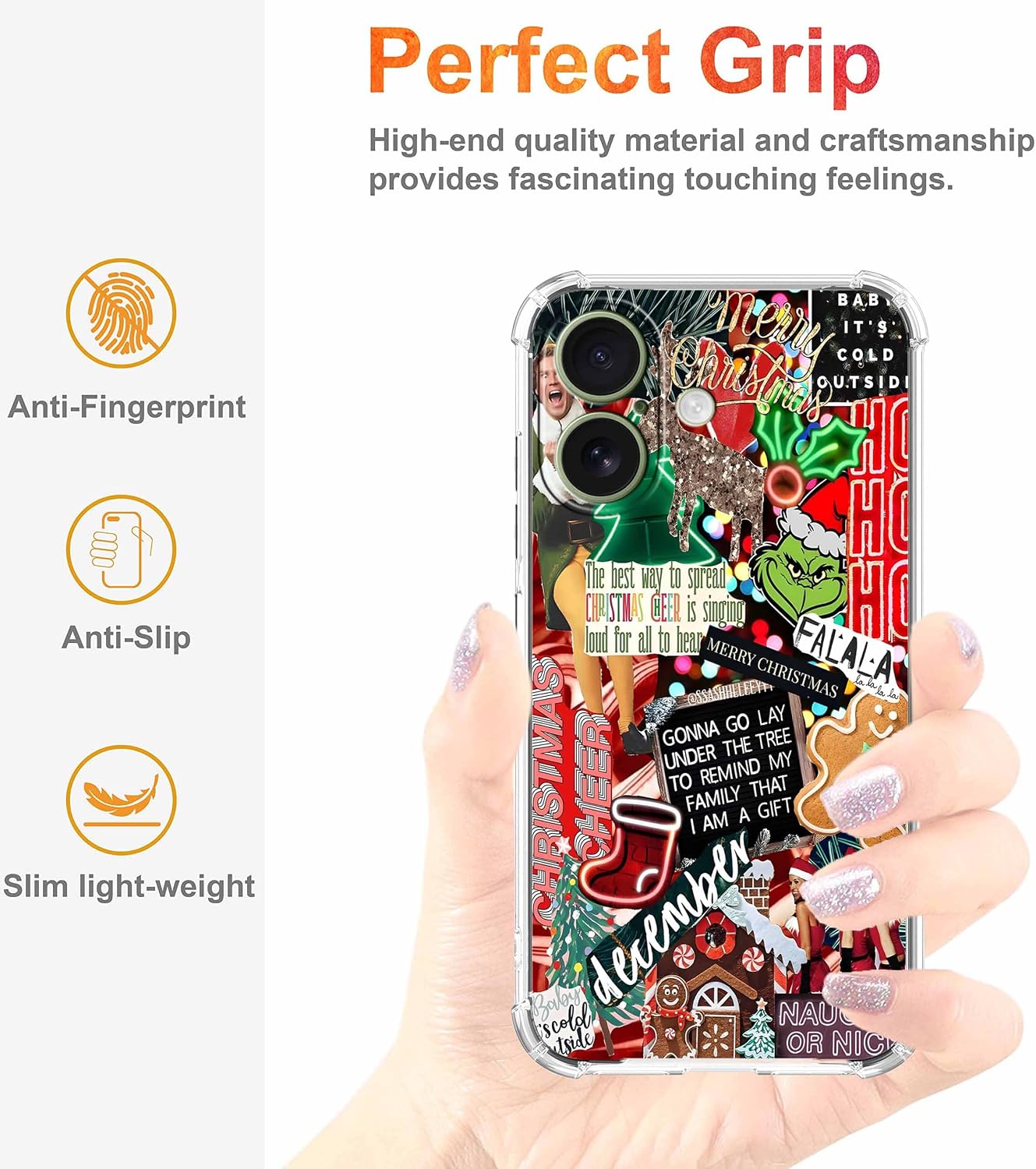 Christmas Aesthetic Winter Holiday Elements Collage Pattern,Soft TPU Bumper Phone Case for iPhone 17