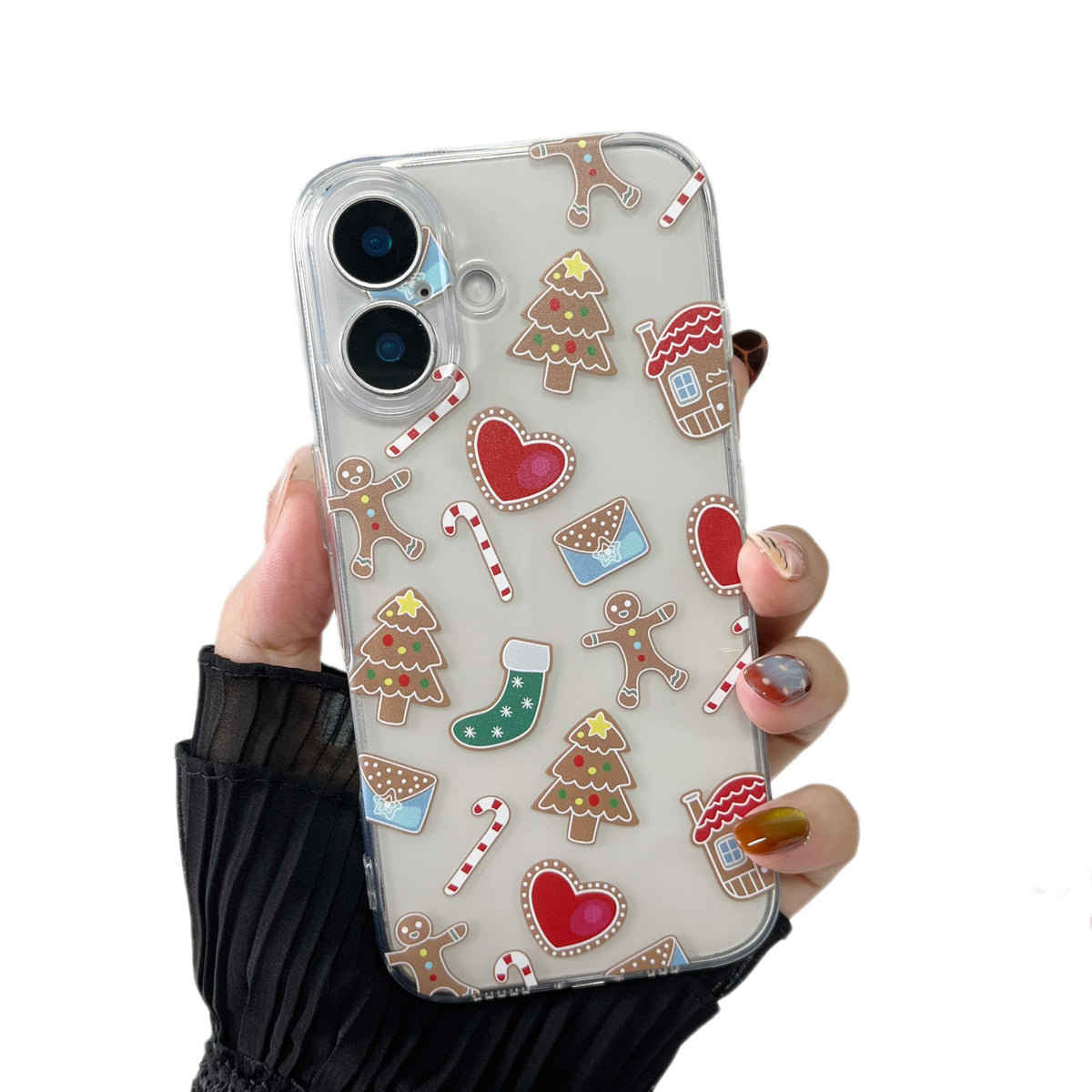 ZTOFERA Christmas Phone Case for iPhone 12 6.1 inch,Clear Cute Merry Christmas Pattern Phone Case Gifts Transparent Hard PC +TPU Bumper Shockproof Protective Cover-Gingerbread Man