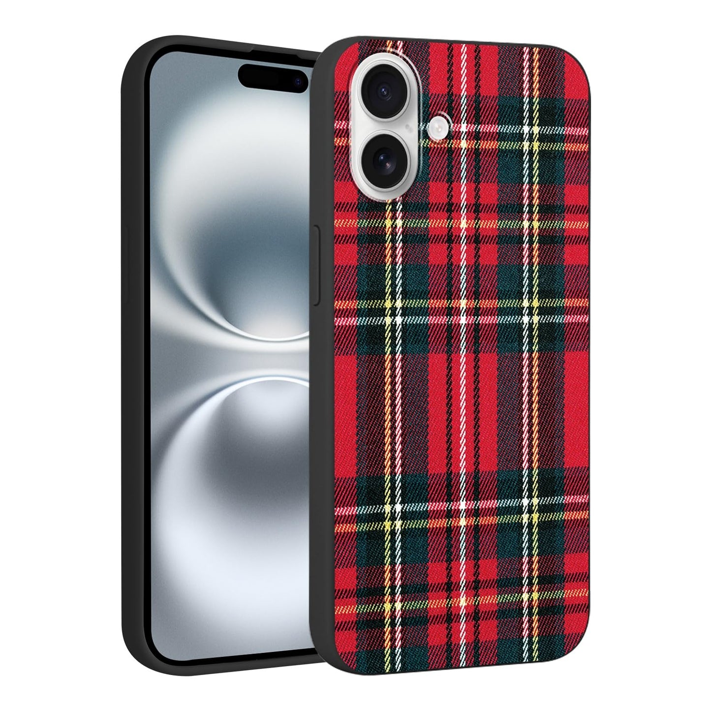 Merry Christmas Plaid Checkered Phone Case for iPhone 11 6.1", Cute Xmas Case Red Grey Scottish Tartan Grid Stripe Pattern Design Cover Shockproof Soft Silicone Protective Funda for Girl Women