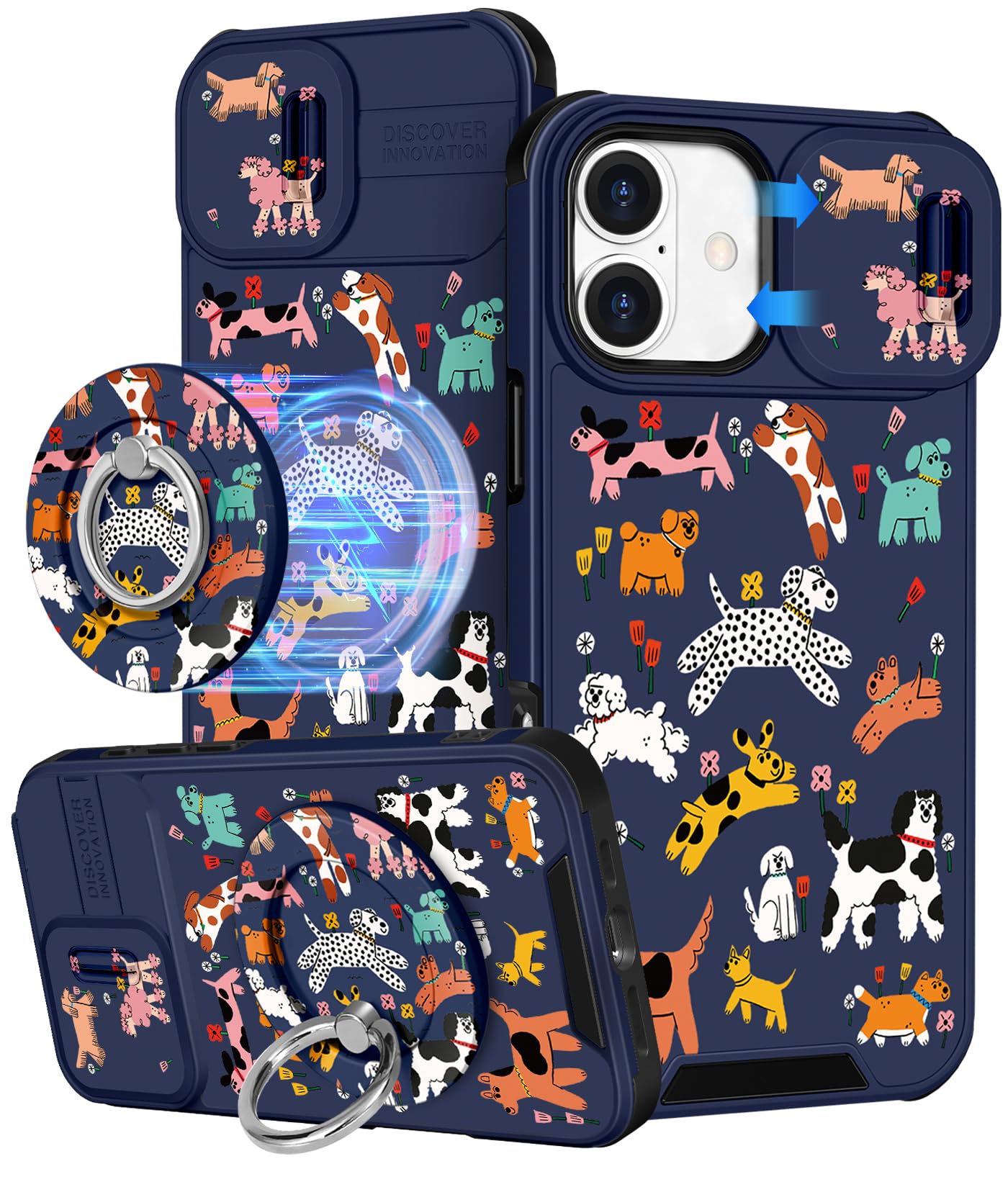 Buleens for iPhone 17 Pro Max Case 6.9 Inch - with Ring Stand & Camera Cover Aesthetic Cute Designed for Women Girls Girly Cartoon Kawaii Dogs Phone Case for iPhone 17 Pro Max Compatible with Magsafe