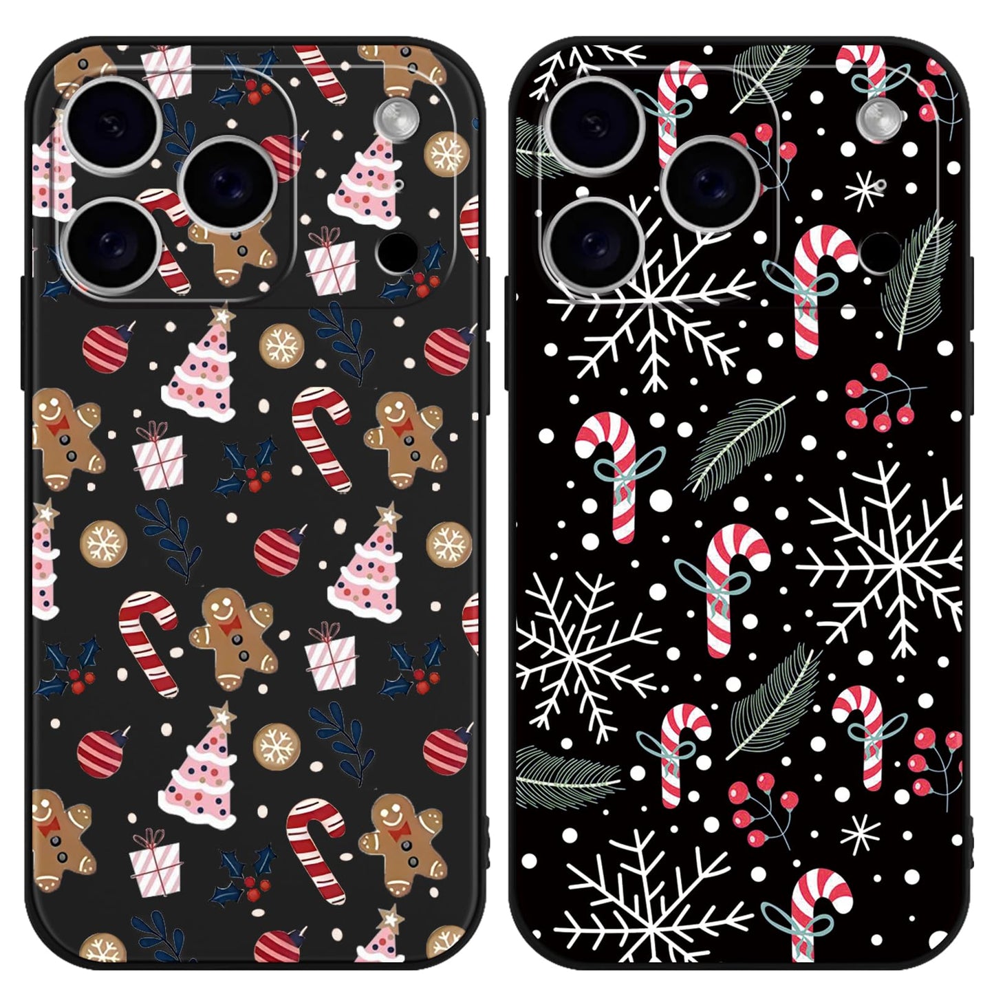 2 Pack Christmas Phone Case for iPhone 16 6.1'', Cute Christmas Tree Pattern Gifts Case with Gingerbread Canes Design Soft TPU Anti-Fall Protective Slim Shockproof Cover for Girl Women Men