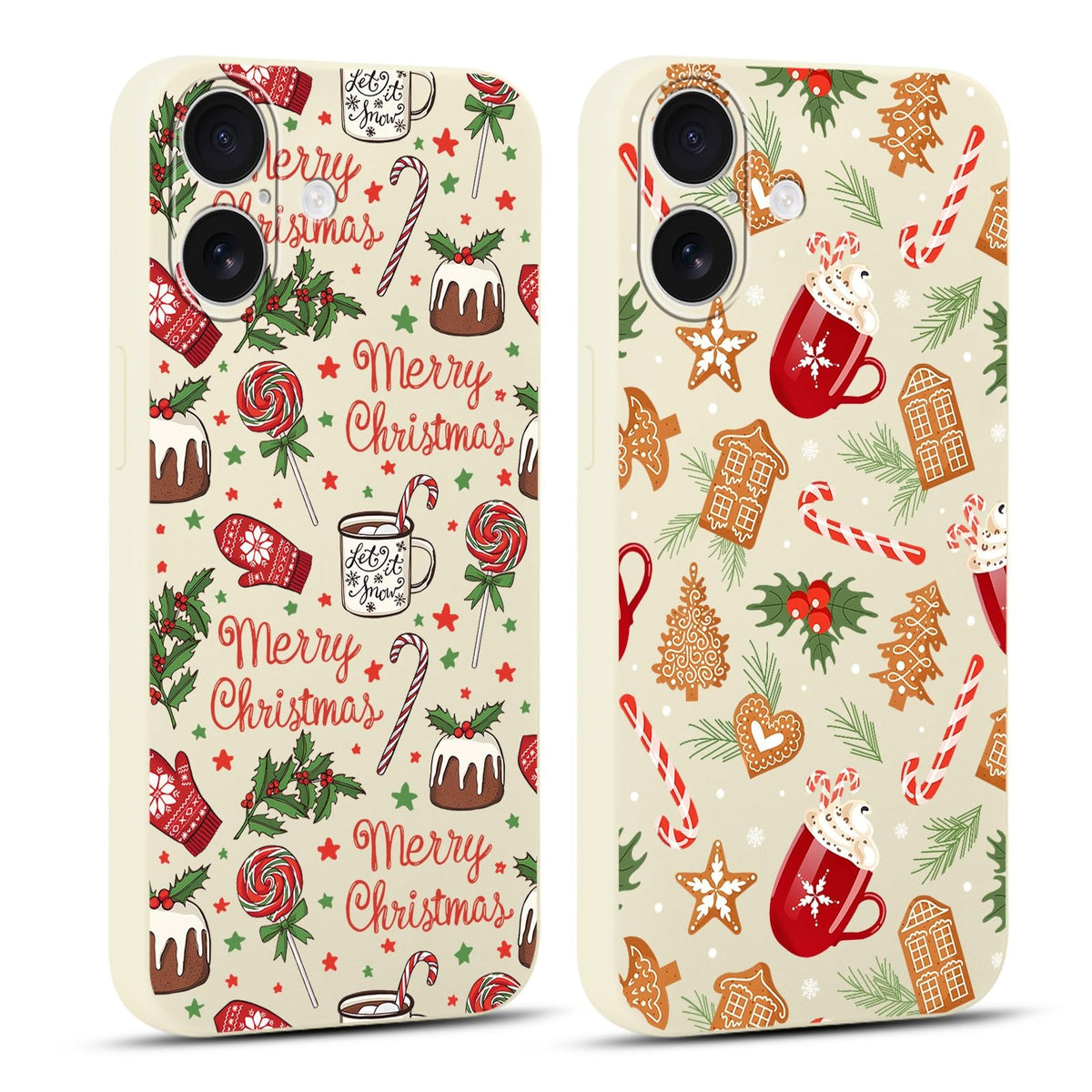 2 Pack Merry Christmas Phone Case for iPhone 16 6.1", Cute Xmas Christmas Tree Pattern Case with Candy Design Christmas Decorations Gifts Shockproof Soft Silicone Cover for Girl Women