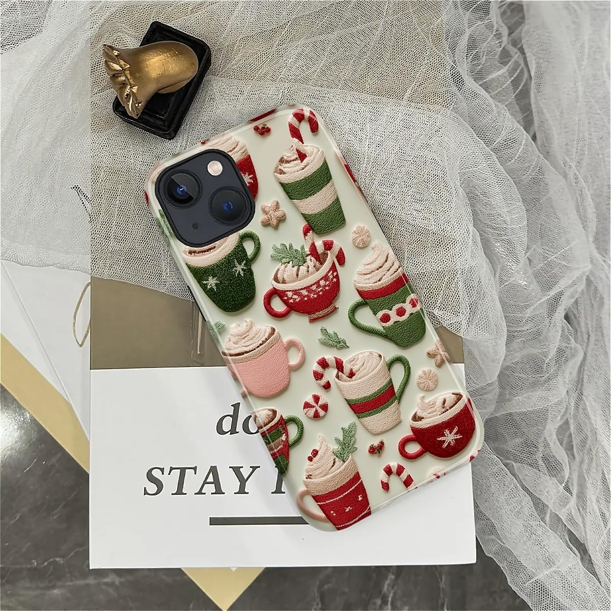 DAIZAG Case for iPhone 13 iPhone 14, Christmas Coffee Snowflake Cane Full-Body Design Hybrid Dual Protection Soft TPU + Hard PC, Shockproof Scratch-Resistant Protective Cover Phone Case for Men Women