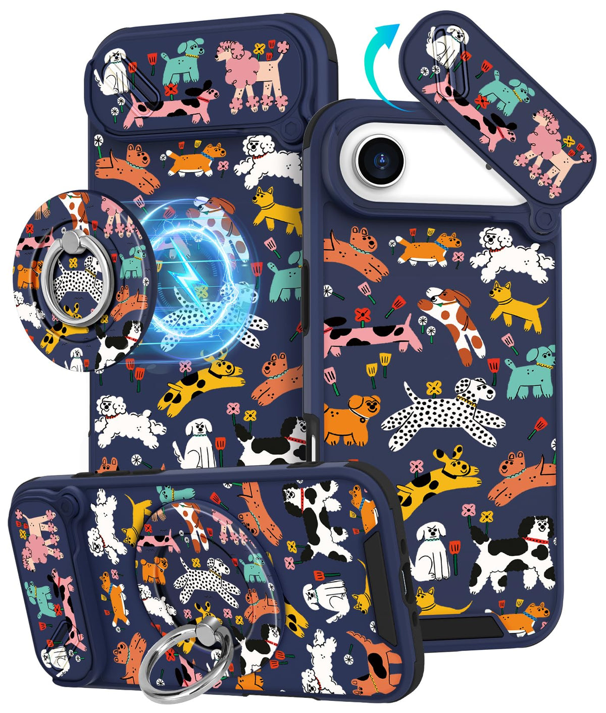Buleens for iPhone 17 Pro Max Case 6.9 Inch - with Ring Stand & Camera Cover Aesthetic Cute Designed for Women Girls Girly Cartoon Kawaii Dogs Phone Case for iPhone 17 Pro Max Compatible with Magsafe
