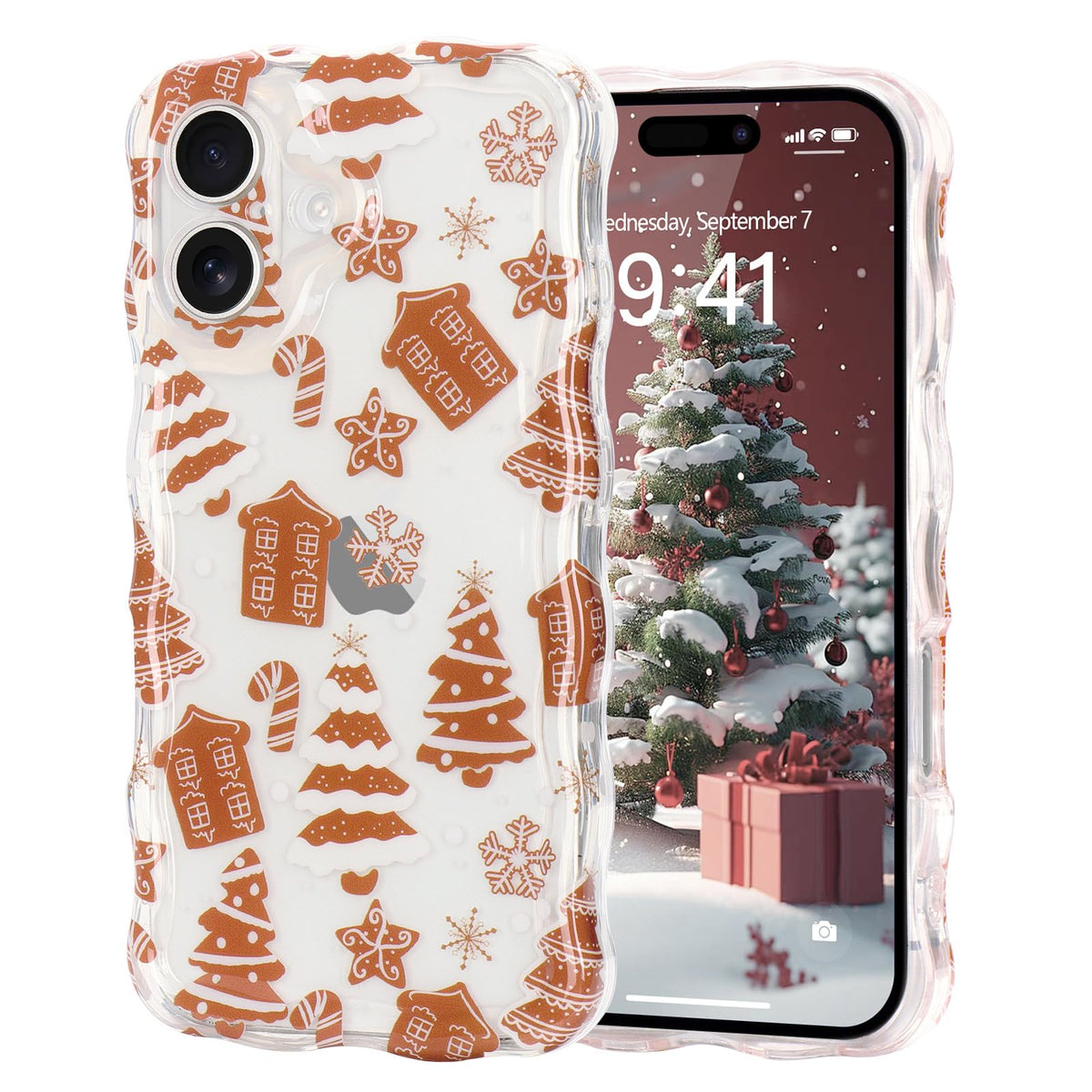 Christmas Phone Case for iPhone Air Wavy Clear Xmas,Candy Cane | Cute Curly Wavy Merry Xmas Pattern Case Clear Santa Snowman Elk Cover for Girls Kids Women Slim Protective Cover