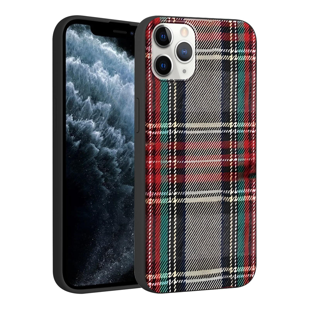 Merry Christmas Plaid Checkered Phone Case for iPhone 11 6.1", Cute Xmas Case Red Grey Scottish Tartan Grid Stripe Pattern Design Cover Shockproof Soft Silicone Protective Funda for Girl Women