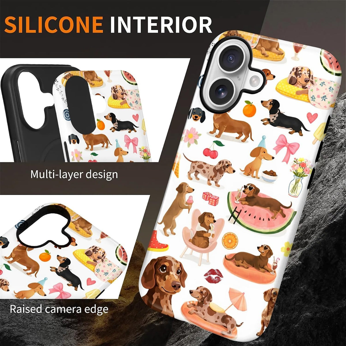 Case Compatible with iPhone 17 [Compatible with MagSafe] Hybrid 2-Layer Hard Shell Protection Case, Shockproof Protective Magnetic Cover for iPhone 17, Funny Sausage Dog Dachshund Collage