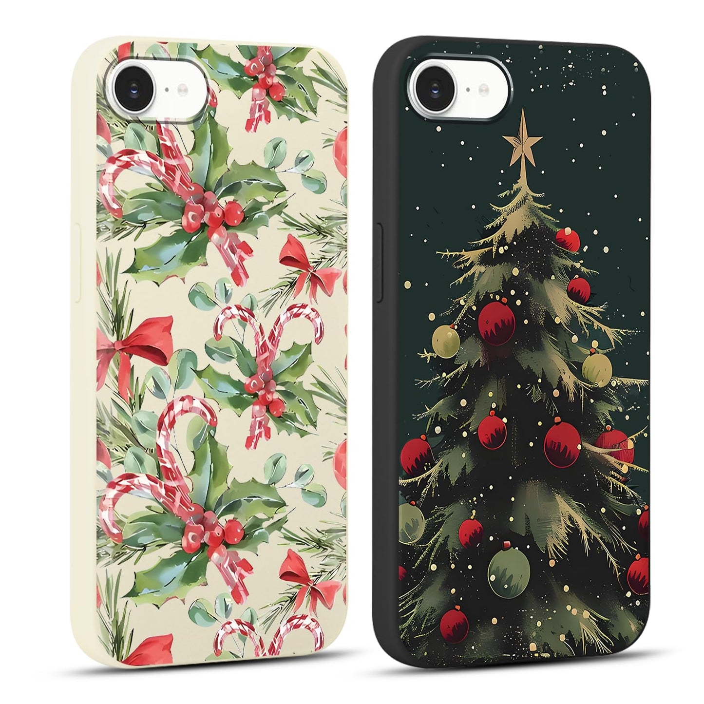 2 Pack Merry Christmas Phone Case for iPhone 16 6.1", Cute Xmas Christmas Tree Pattern Case with Candy Design Christmas Decorations Gifts Shockproof Soft Silicone Cover for Girl Women