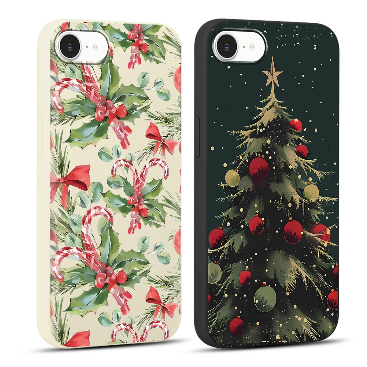 2 Pack Merry Christmas Phone Case for iPhone 13 / iPhone 14 6.1", "Cute Xmas Tree Pattern Case with Candy Design Christmas Decorations Gifts Shockproof Soft TPU Cover for Girl Women