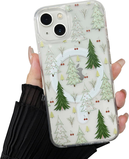 ZTOFERA for iPhone 13/for iPhone 14 Case Fit for MagSafe - Christmas Green | Vintage Christmas Pattern Design | Support Magnetic Accessories | Clear Soft TPU Bumper+Hard Back | Protective Phone Cover