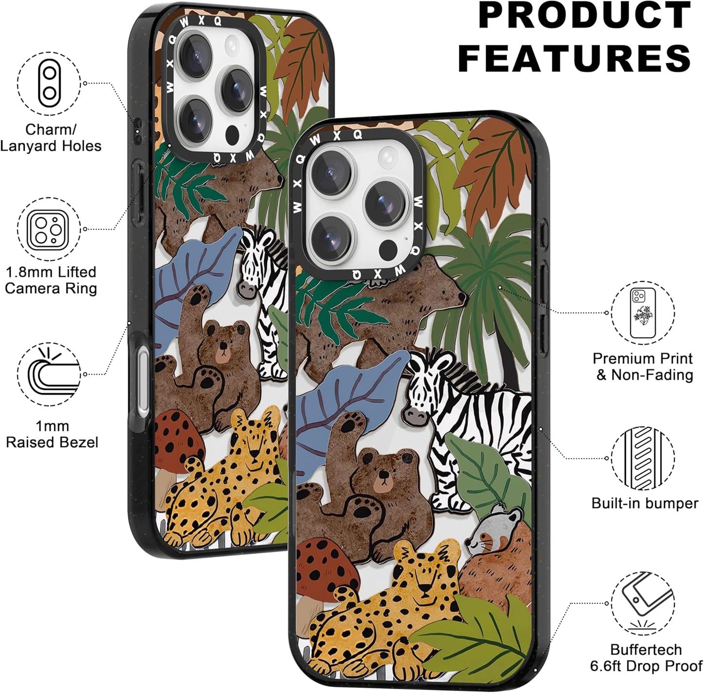 for iPhone 16 pro max Graffiti of Cartoon Animal Clear Phone Case | TPU+PC Premium Painted Anti-Drop Phone Case Superior Shock Absorption Military-Grade Drop Protection cover