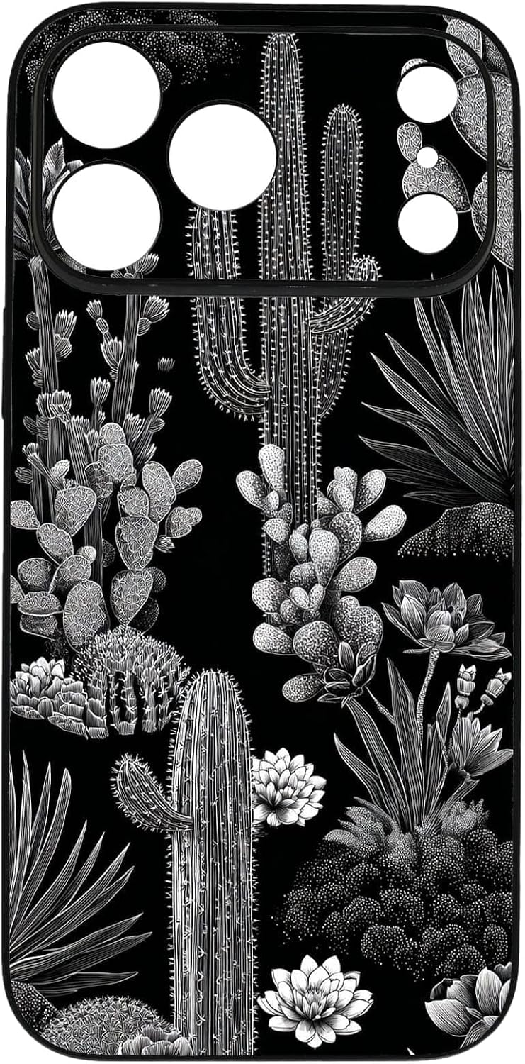 Vintage Black and White Botanical Cactus Agave Desert Nature Phone Case, Shockproof Protective Cover for iPhone 11 12 13 14 15 16 17 Pro Max Plus Mini XR 7 8 SE