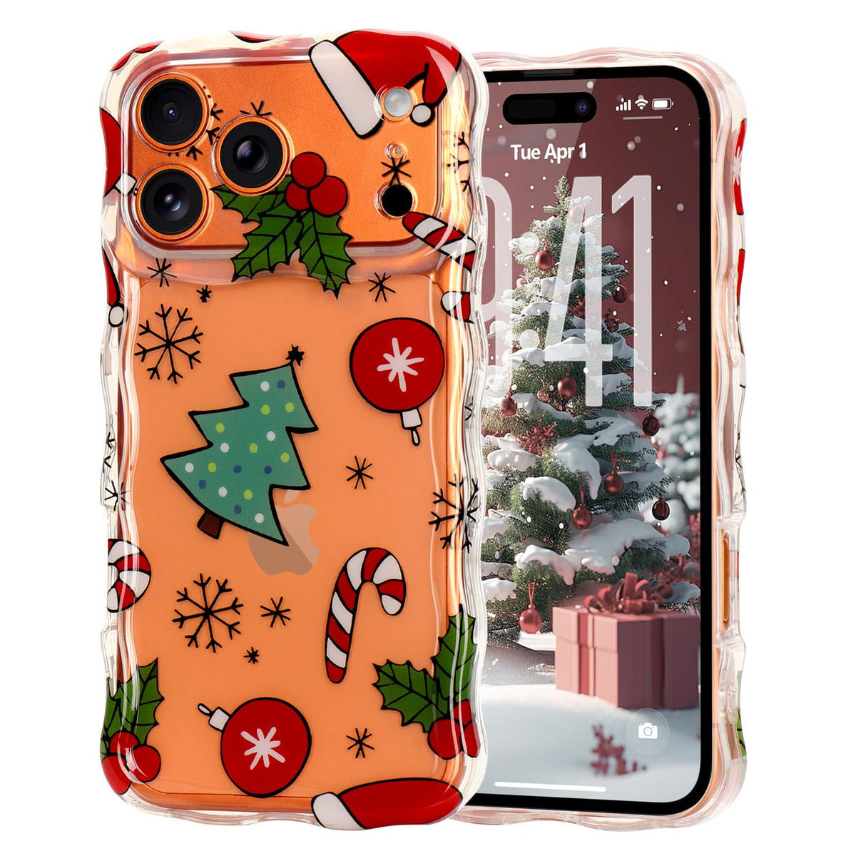 Christmas Phone Case for iPhone Air Wavy Clear Xmas,Candy Cane | Cute Curly Wavy Merry Xmas Pattern Case Clear Santa Snowman Elk Cover for Girls Kids Women Slim Protective Cover