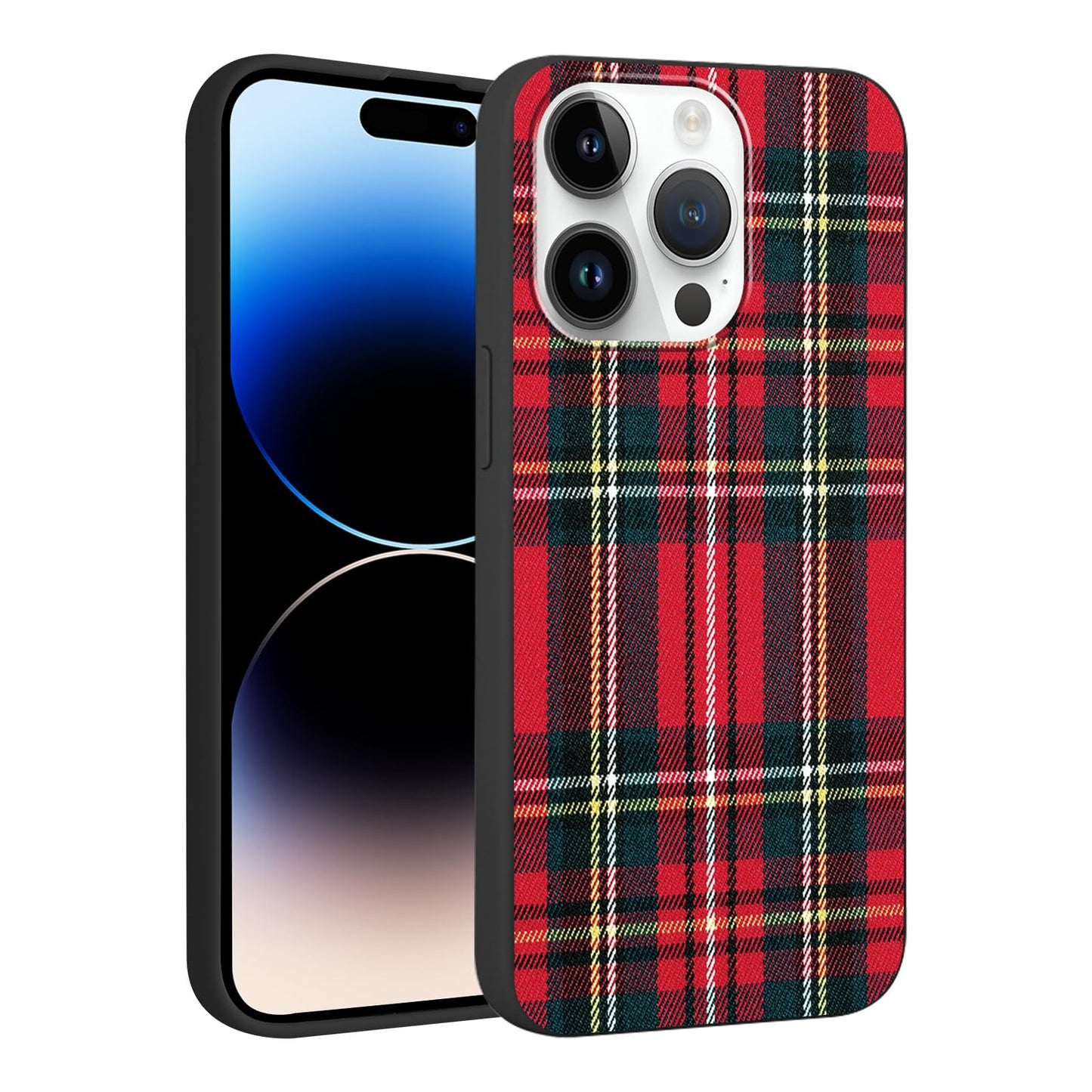 Merry Christmas Plaid Checkered Phone Case for iPhone 11 6.1", Cute Xmas Case Red Grey Scottish Tartan Grid Stripe Pattern Design Cover Shockproof Soft Silicone Protective Funda for Girl Women