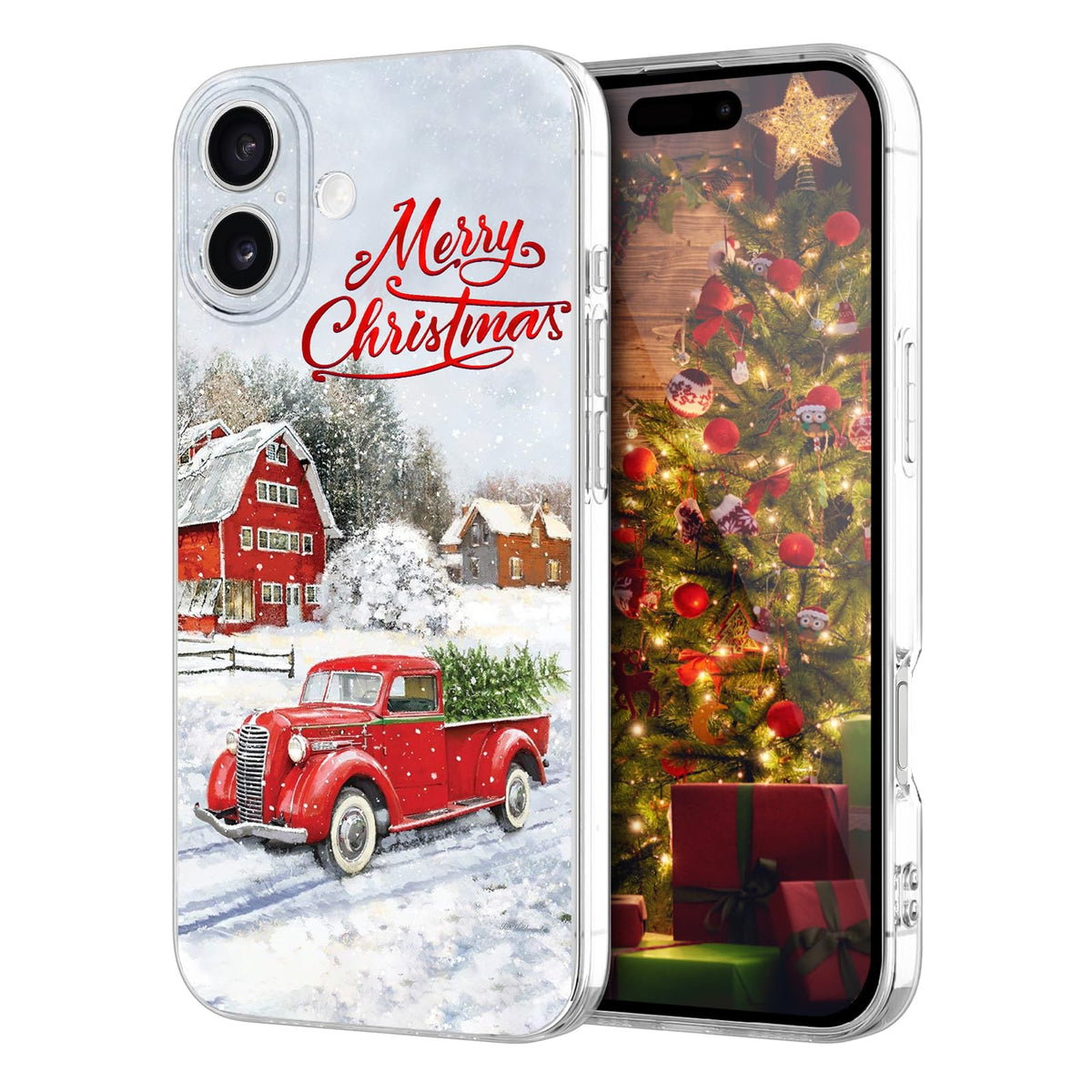 Newseego for iPhone 16 Case, Cute Red Car Pattern Merry Christmas Phone Case for Women Girls Children Anti-Yellow Soft TPU Bumper Shockproof Protective Cover for iPhone 16