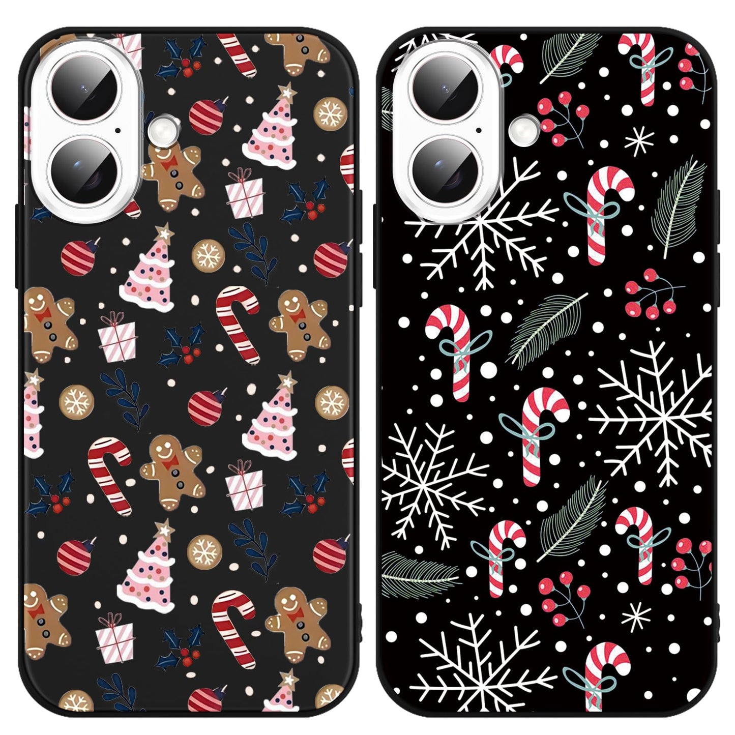 2 Pack Christmas Phone Case for iPhone 16 6.1'', Cute Christmas Tree Pattern Gifts Case with Gingerbread Canes Design Soft TPU Anti-Fall Protective Slim Shockproof Cover for Girl Women Men