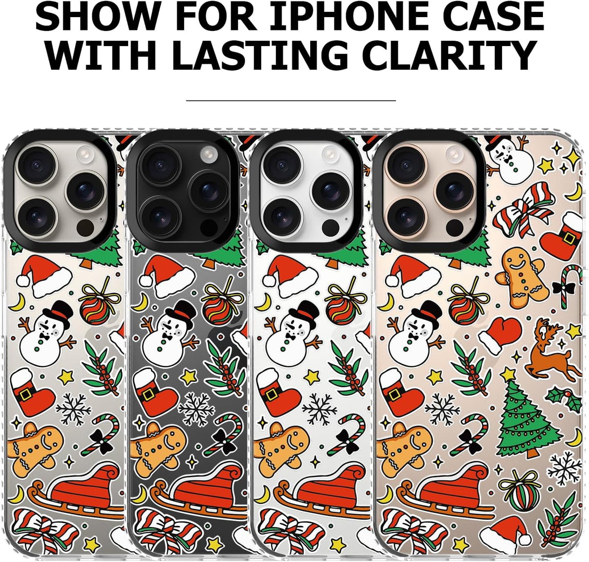 Christmas Phone Case Compatible for iPhone 16 Pro,Cute Winter Case with Funny Snowman Gingerbread Man Tree Christmas Pattern Design Shockproof Clear TPU Anti-Slip Anti-Scratch