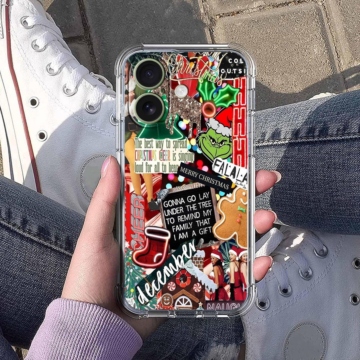 Christmas Aesthetic Winter Holiday Elements Collage Pattern,Soft TPU Bumper Phone Case for iPhone 17