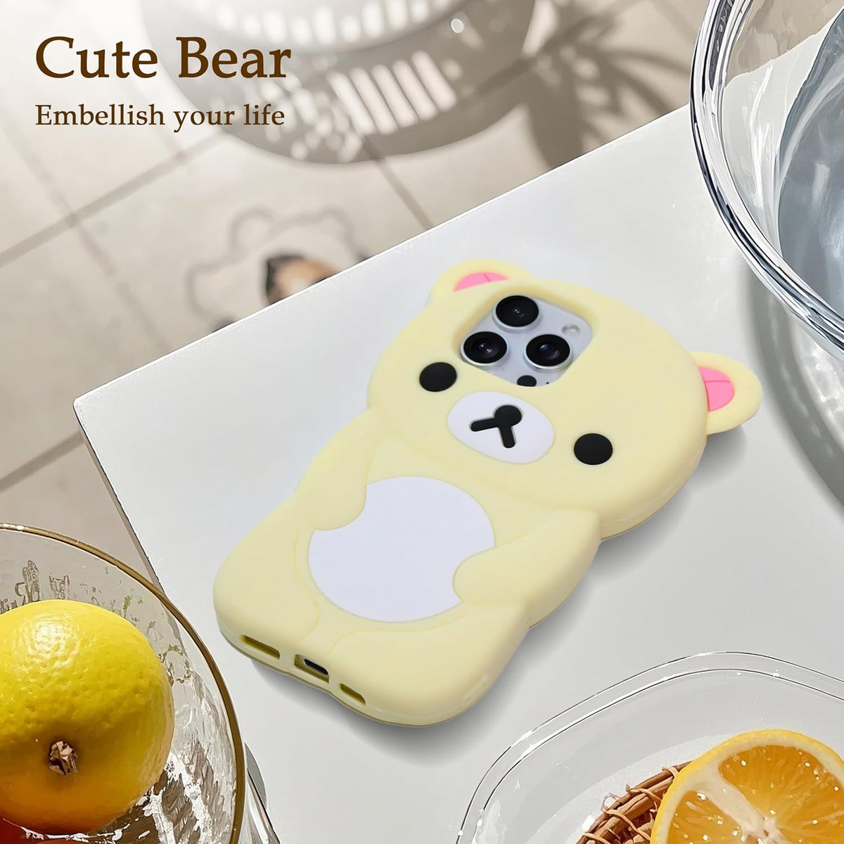IAIYOXI Soft Silicone Bear Case for iPhone 16 Pro Max, Cute 3D Cartoon Teddy Bear Designed, Protective Lovely Fun Adorable Fashion Phone Case, Kawaii Cover for Women Girls Kids, Yellow