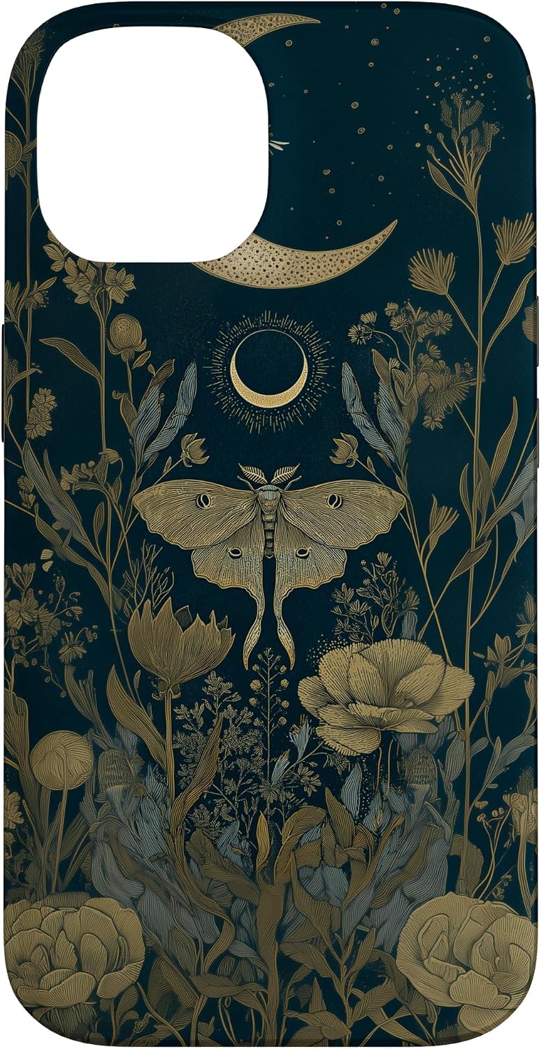 Luna Moth Wildflower Plant Pattern Sage Green Celestial Case for iPhone 13
